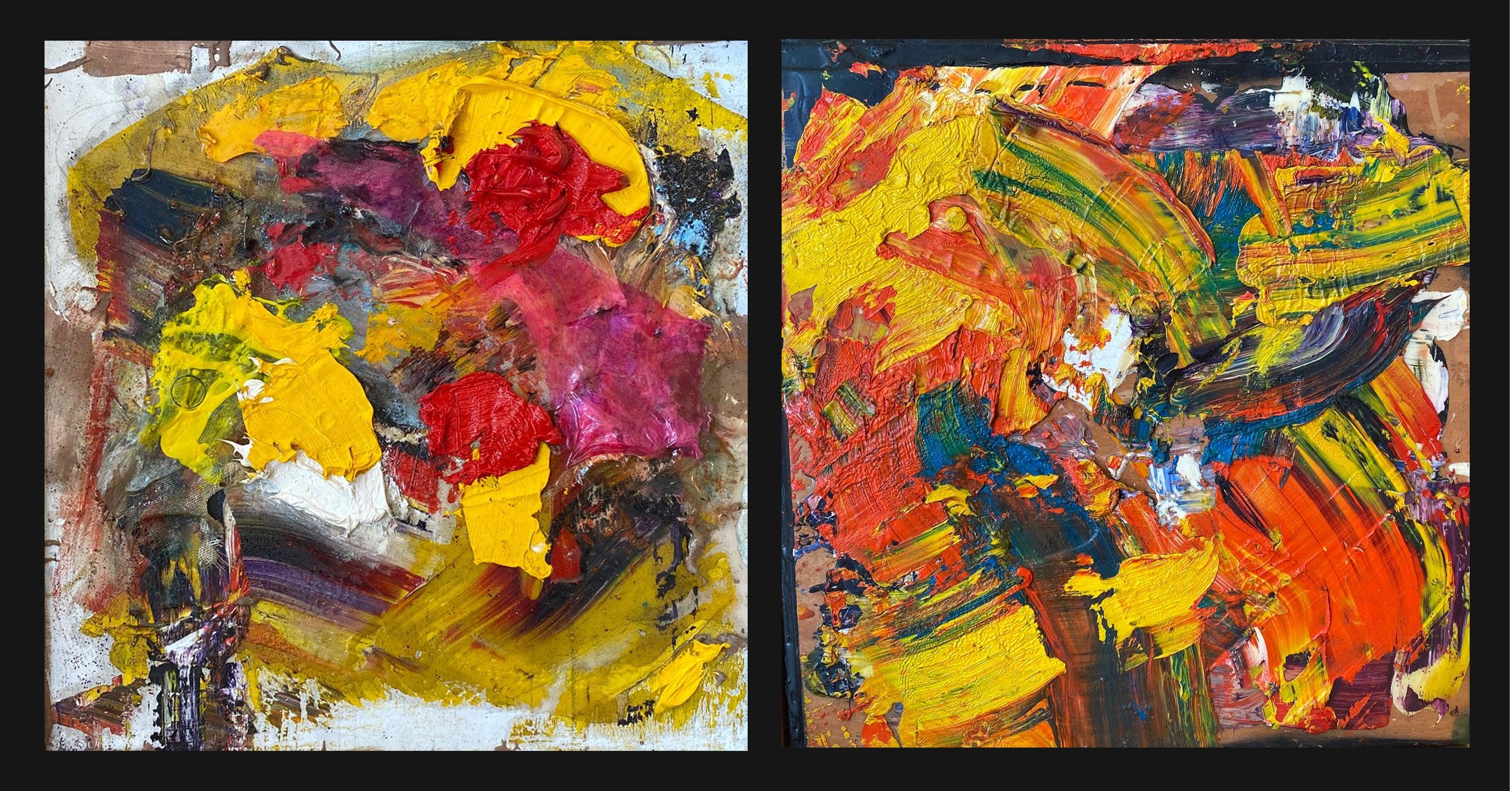 Steven H. Rehfeld Abstract Painting - "The Harvest" Diptych oil on board by Steven