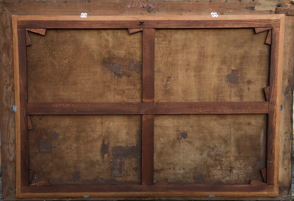 Very decorative painting, in its period frame.  

French school of 17th century
Oil on canvas

Dimensions of the painting: 89.5 x 130 cm 
Dimensions with frame 99.5 x 145 cm