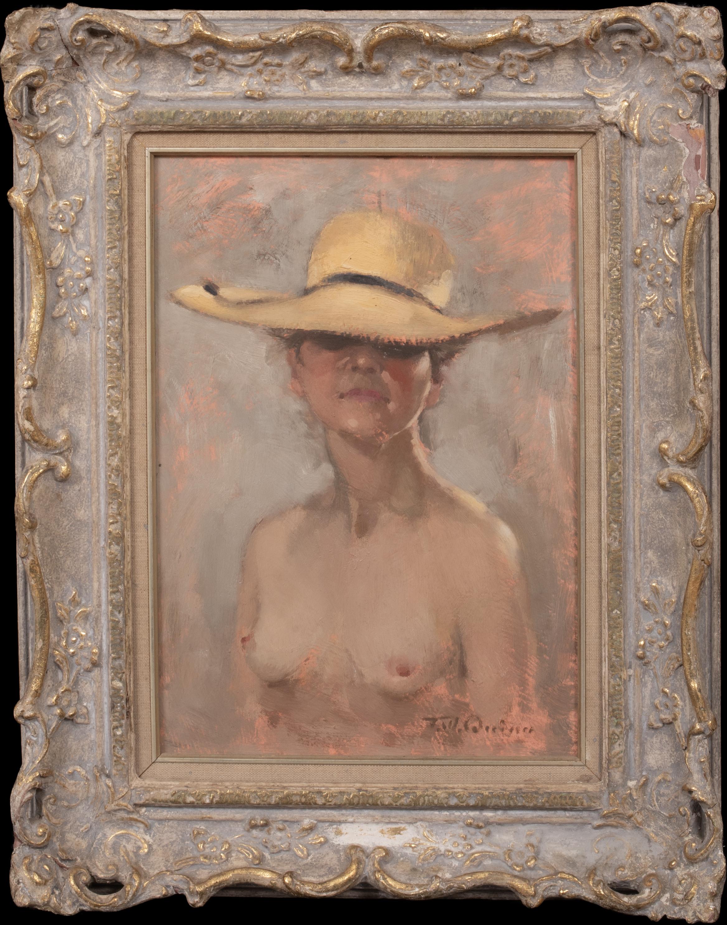 Unknown Portrait Painting - "The Hat", 20th Century   by Tom QUINN (1918-2015) 
