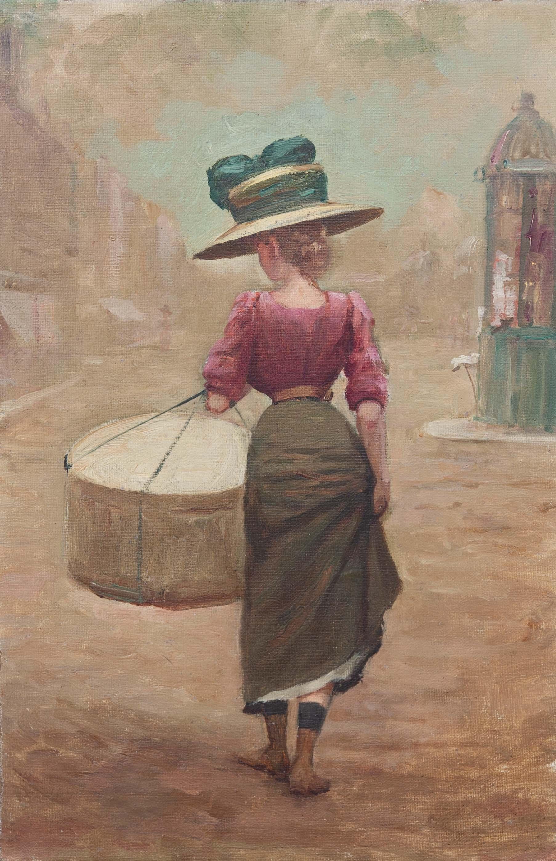 Unknown Figurative Painting - "The Hat" Oil Painting, circa 1900