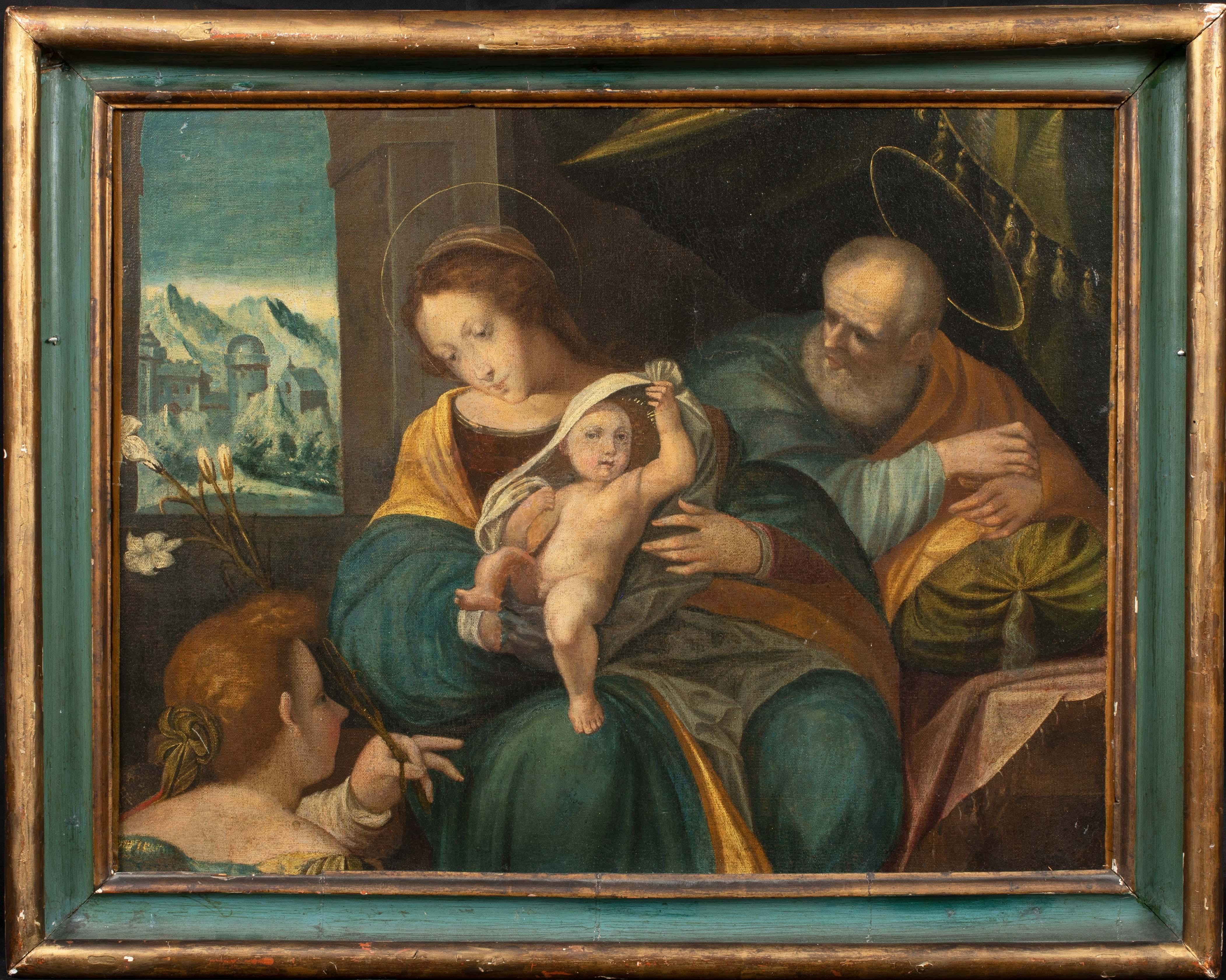 The Holy Family With Catherine Of Siena, 16th Century  - Painting by Unknown