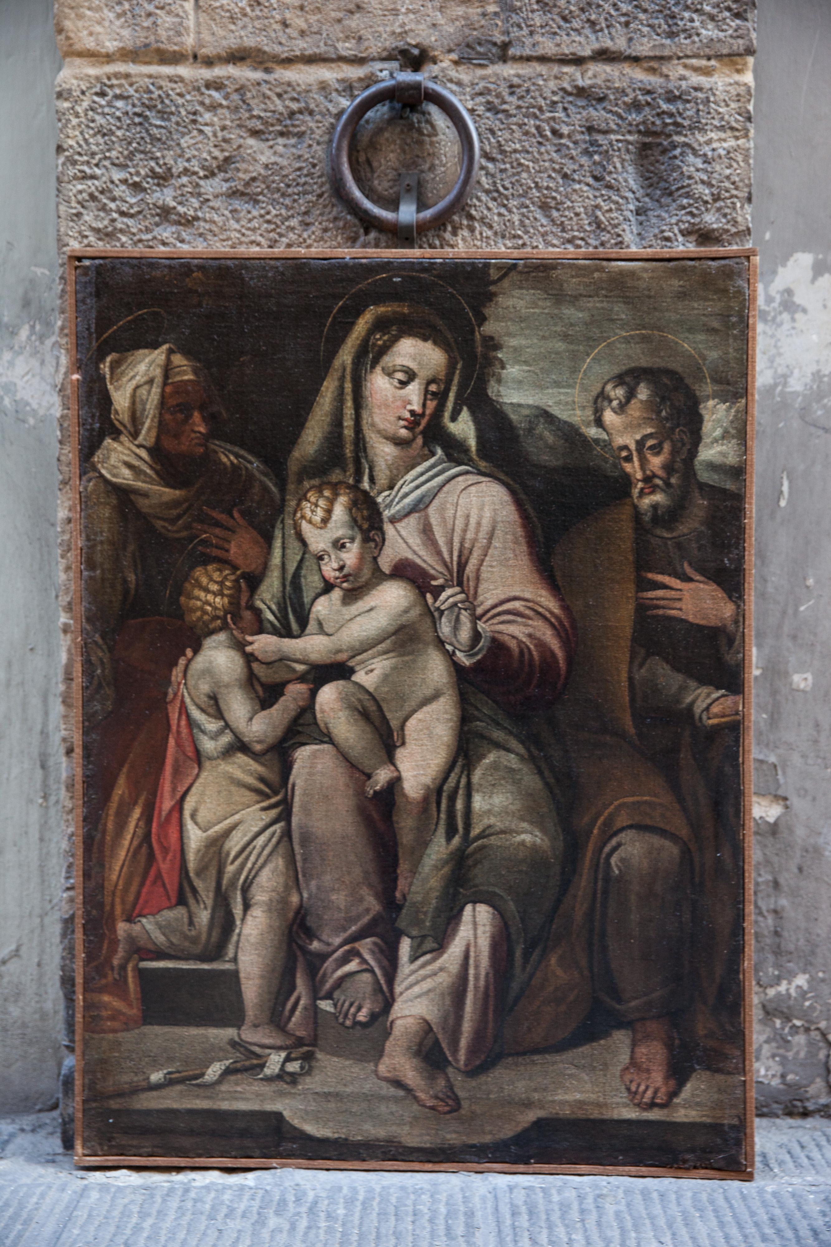 The Holy Family with saints Anne and Joseph. Tuscan school. Circa 1610. - Painting by Unknown