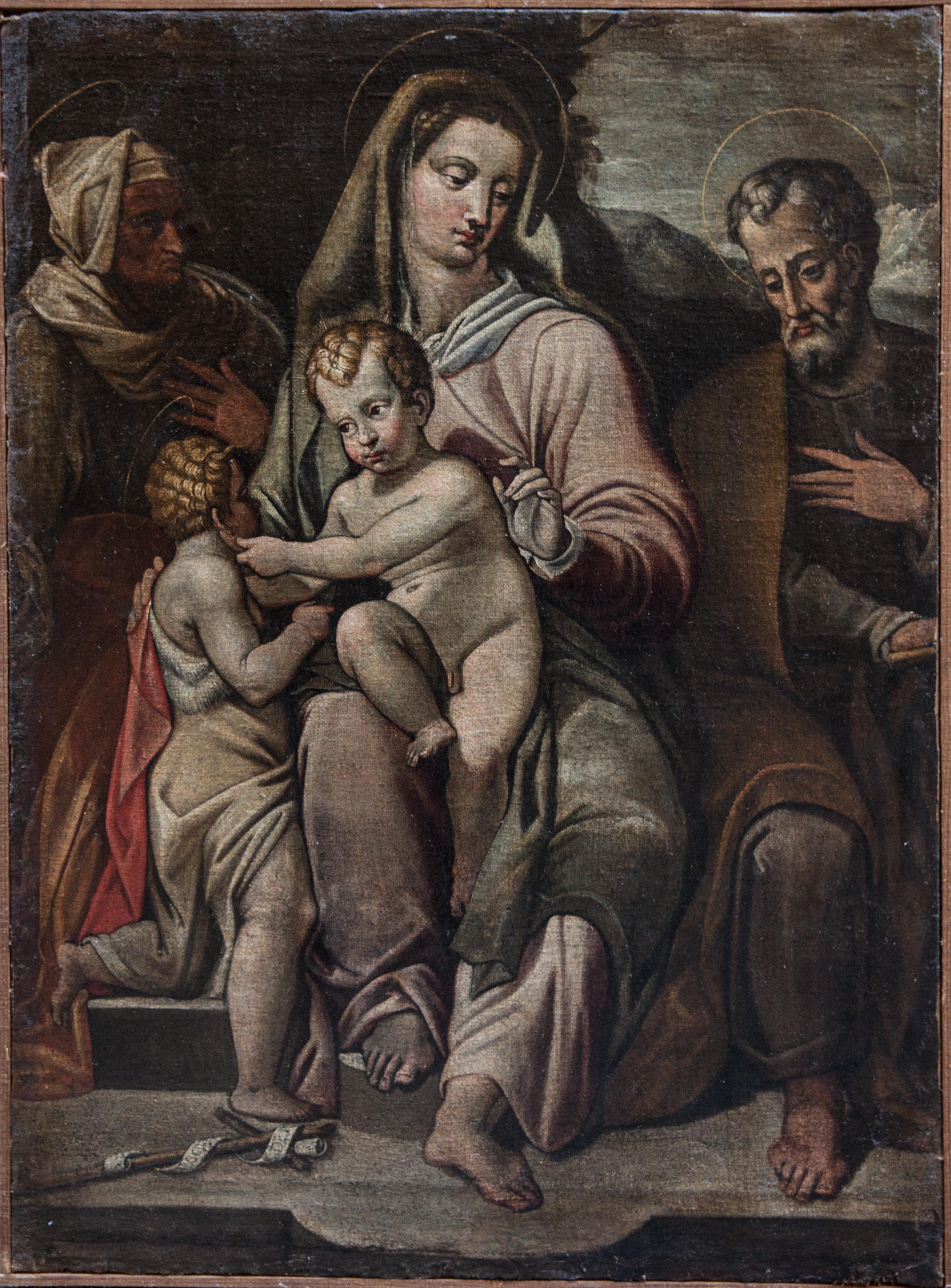 Unknown Figurative Painting - The Holy Family with saints Anne and Joseph. Tuscan school. Circa 1610.