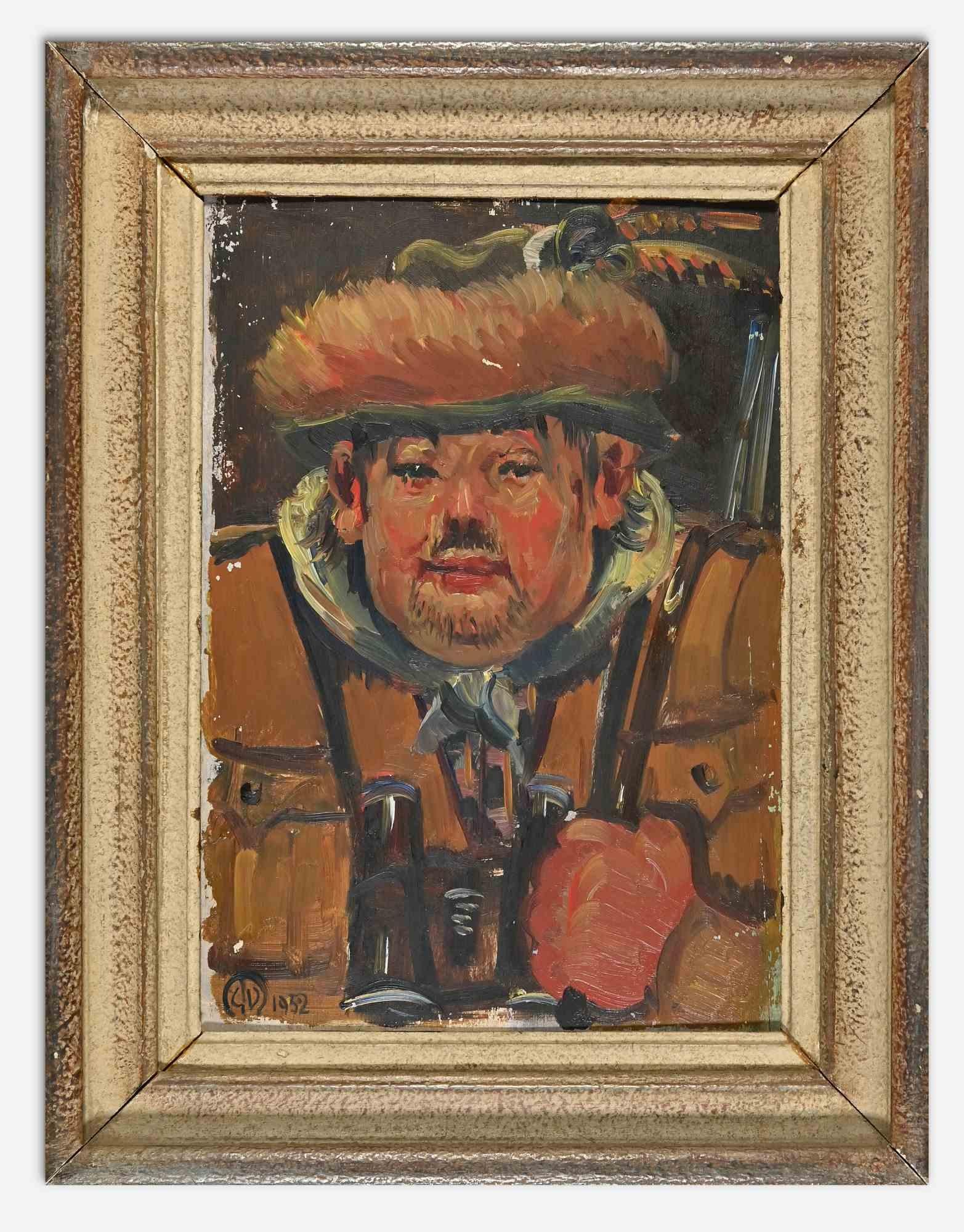 Unknown Portrait Painting - The Hunter - Oil Painting - 1952