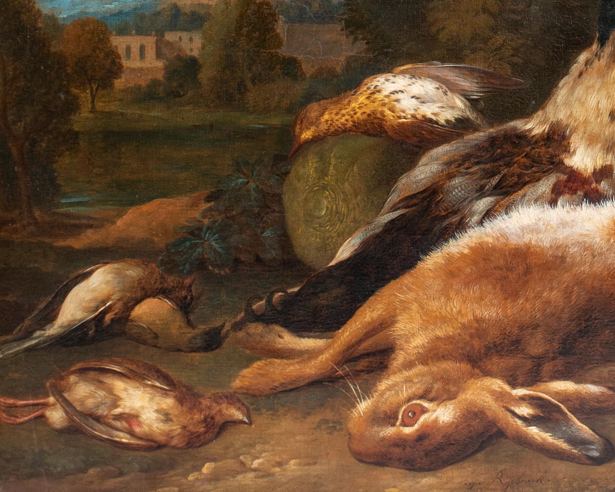 Il ritorno dei cacciatori, natura morta di selvaggina, 18° secolo  da Gerard Rysbraeck 2