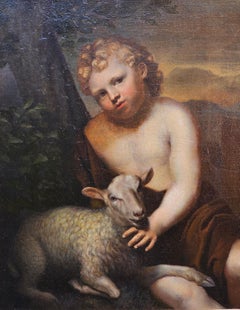 The Infant St John the Baptist with Lamb - Italian Old Master art oil painting