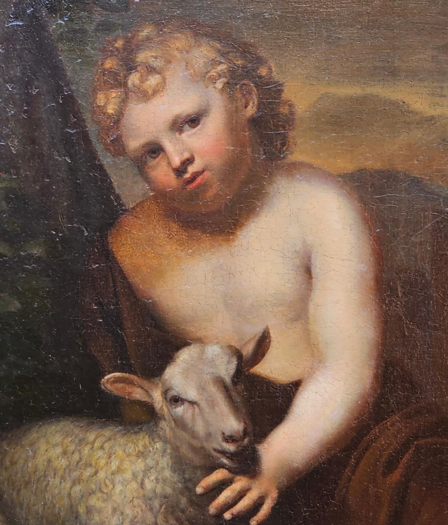 L'infant Jean le Baptiste avec l'agneau - Peinture à l'huile italienne de maîtres anciens  - Maîtres anciens Painting par Unknown
