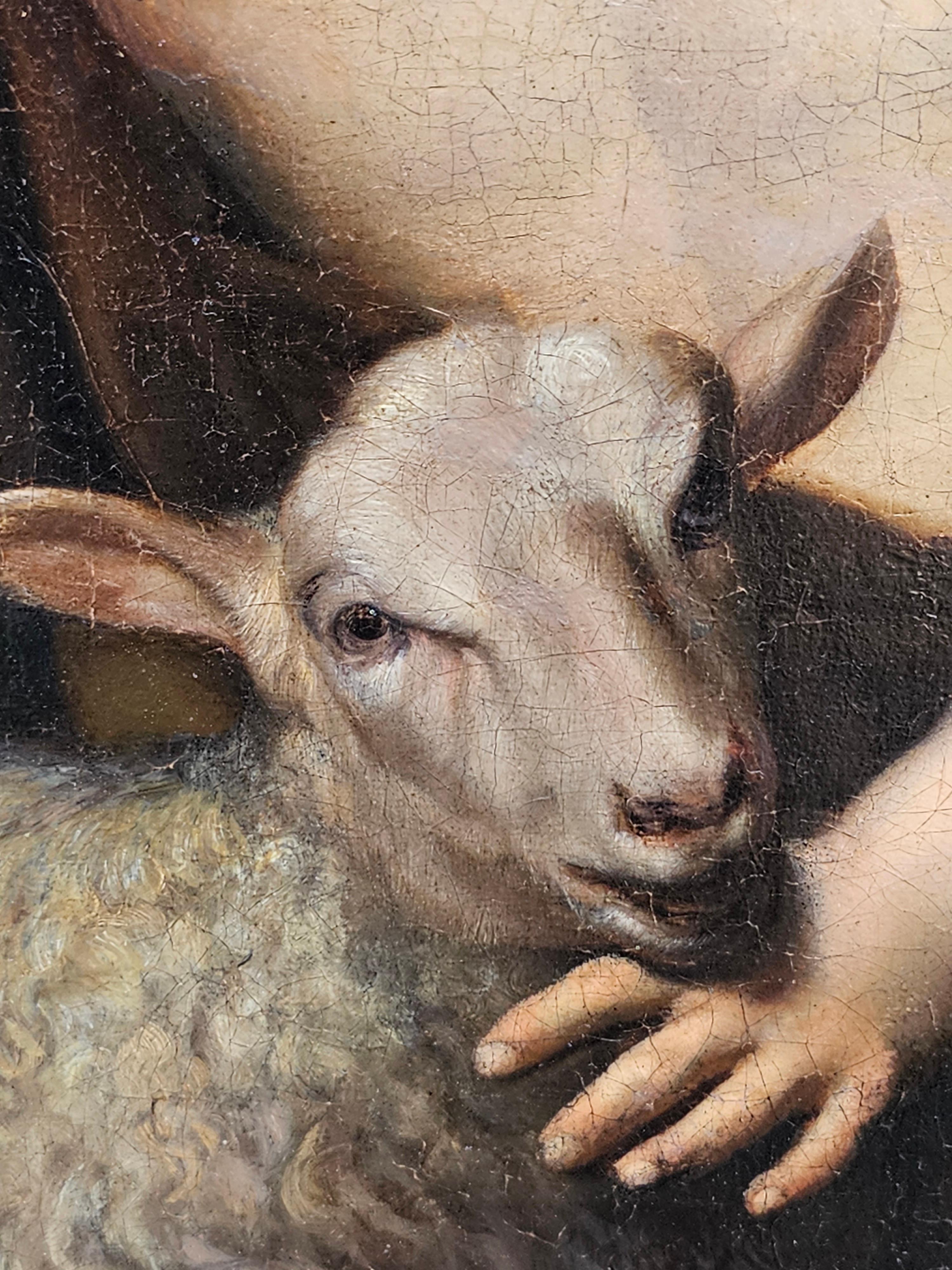 The Infant St. John the Baptist mit Lamm – Ölgemälde eines alten Meisters  im Angebot 3