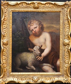 Antique The Infant St John the Baptist with Lamb - Italian Old Master art oil painting 