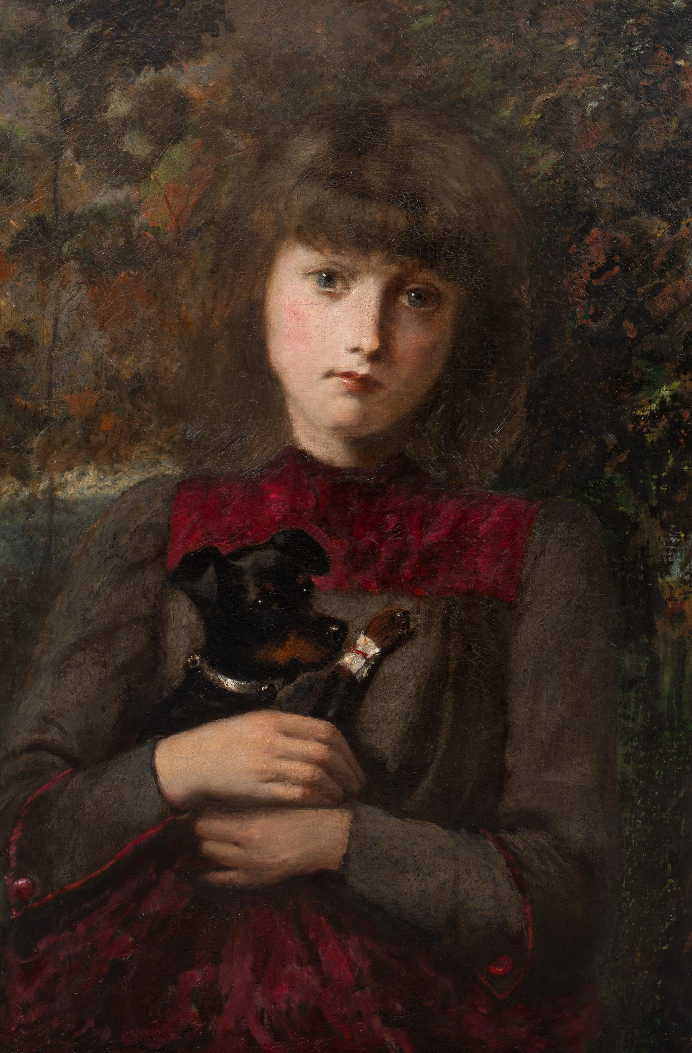 The Injured Companion, 19th Century 

English School

Large 19th Century English School portrait of a young girl holding an injured puppy, oil on canvas. Beautifully painted and endearing scene circa 1880. Presented in a good reed gilt