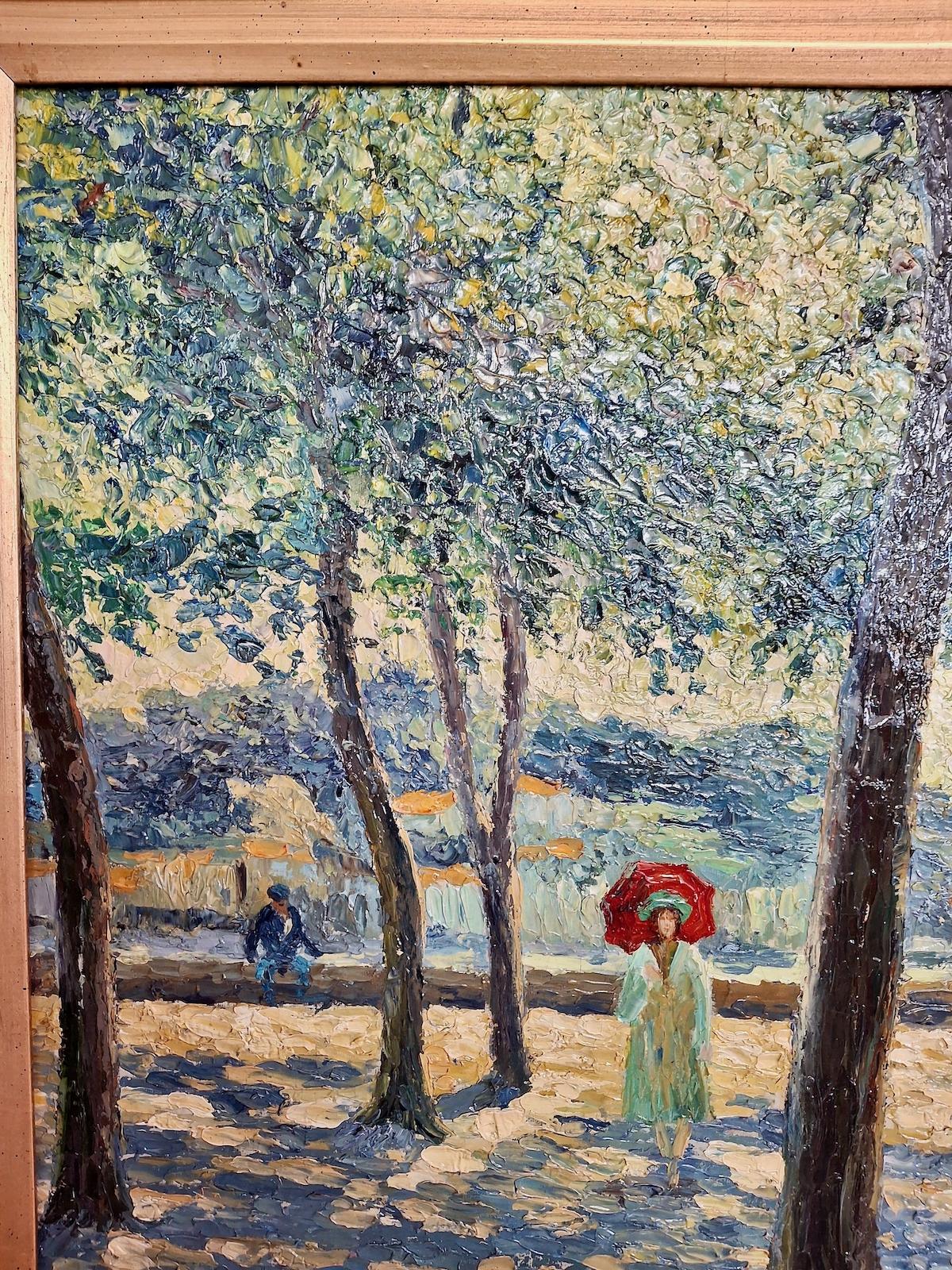 The Lady with a Red Parasol - Painting by Unknown
