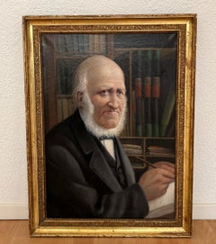 The Librarian Portrait, 19th Century, Oil on Canvas, Framed