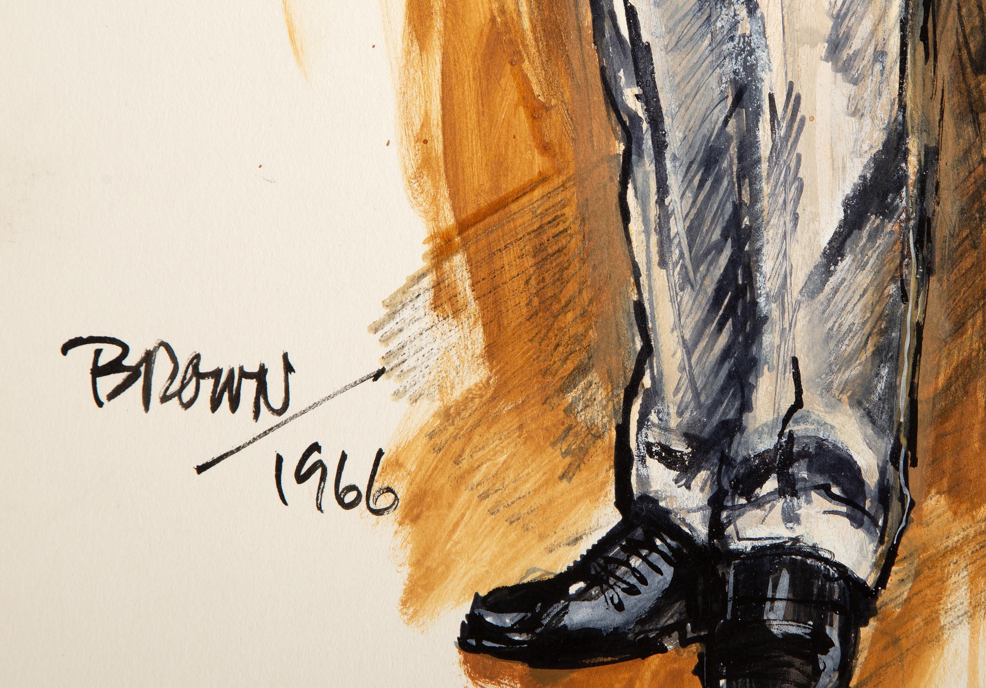 The Lieutenant #18, Impressionistische Gouache und Öl auf Karton von Lewis Brown im Angebot 1