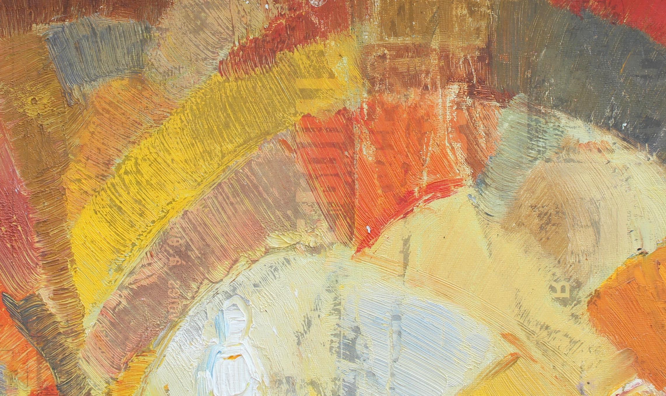 'The Life-Drawing Class' by M. David - Orange Abstract Painting by Unknown