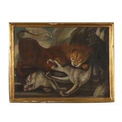 The Lion's Assault Oil on Canvas Painting 18th Century