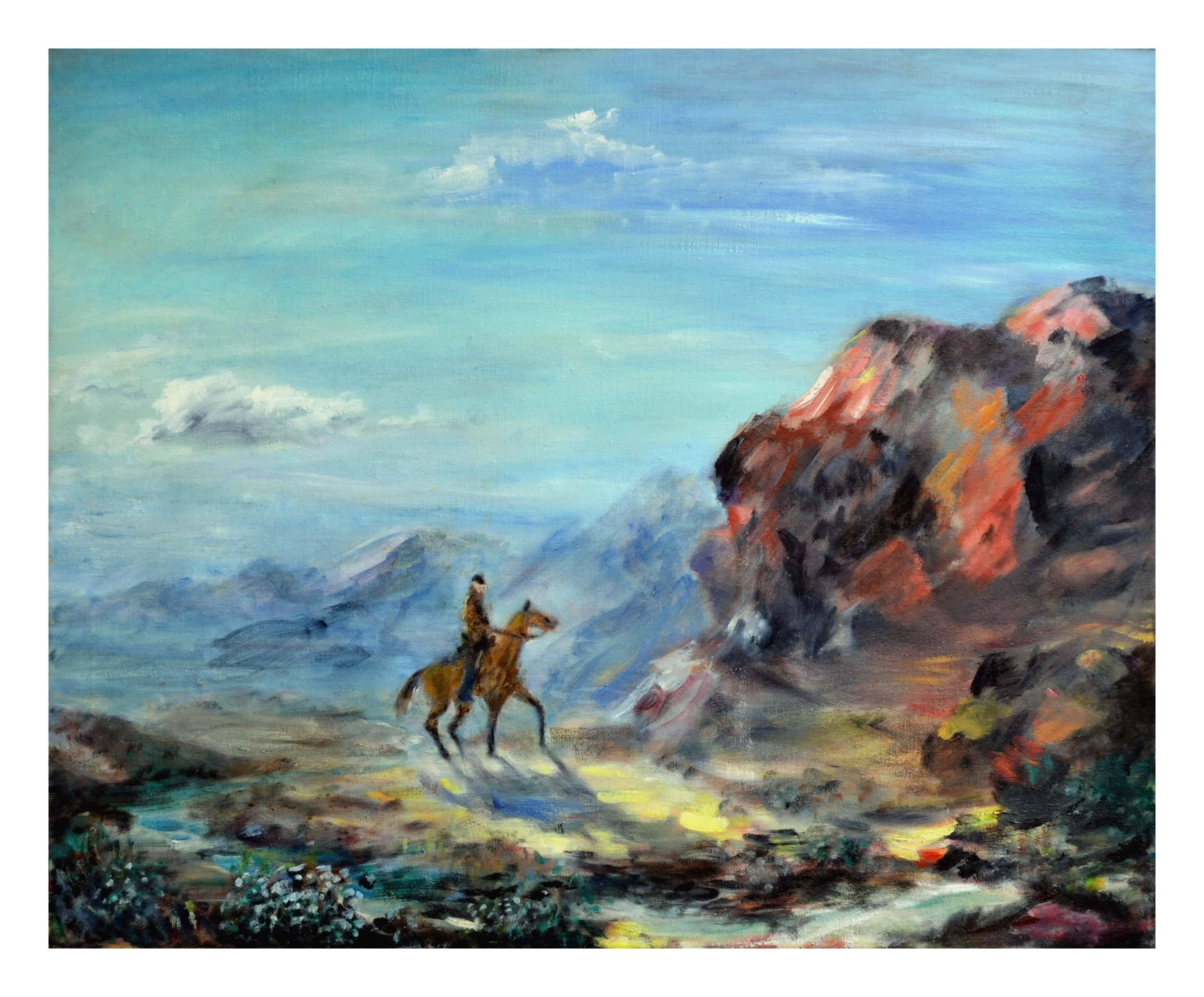 Figurative Painting de Unknown - El jinete navajo solitario