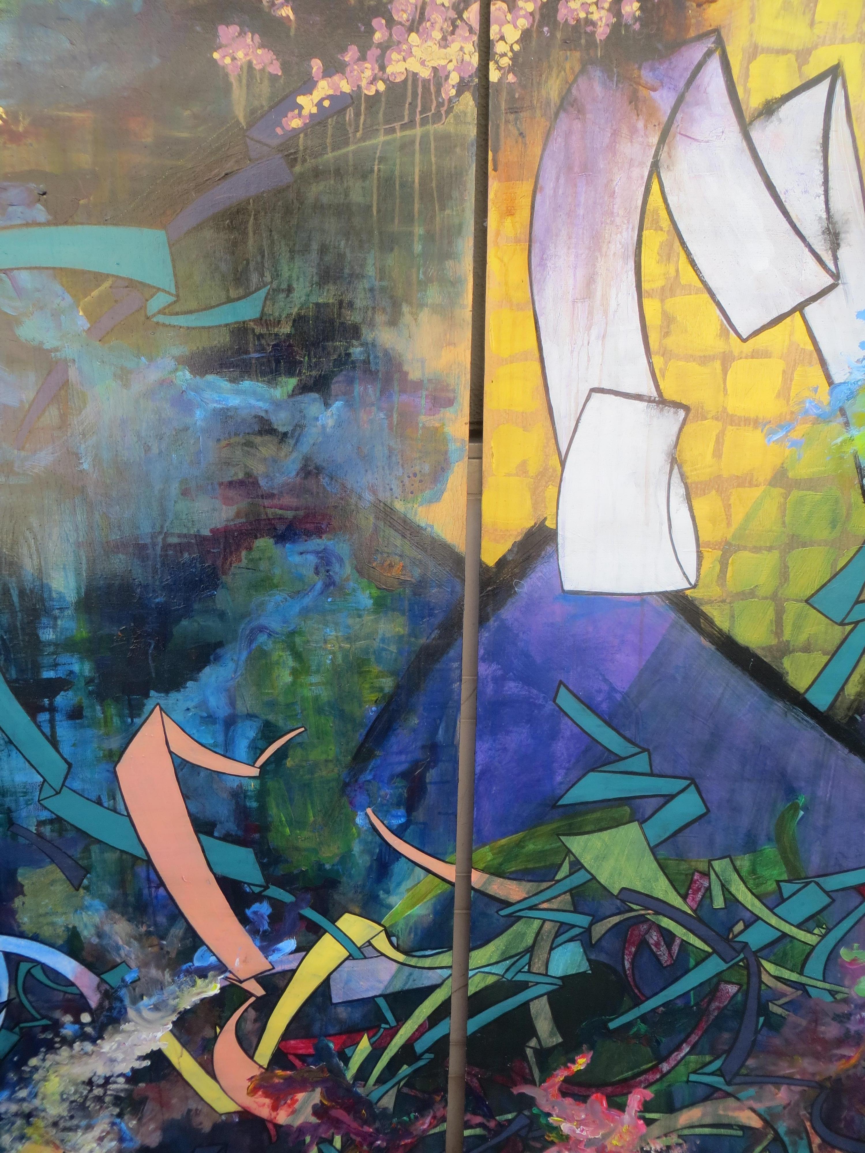 Pair of decorative painting on panel representing flowers in the Japanese style. 
Two separate panels that can be joined together.
Provenance : Collection of Denis Bettencourt 

Excellent condition of use.