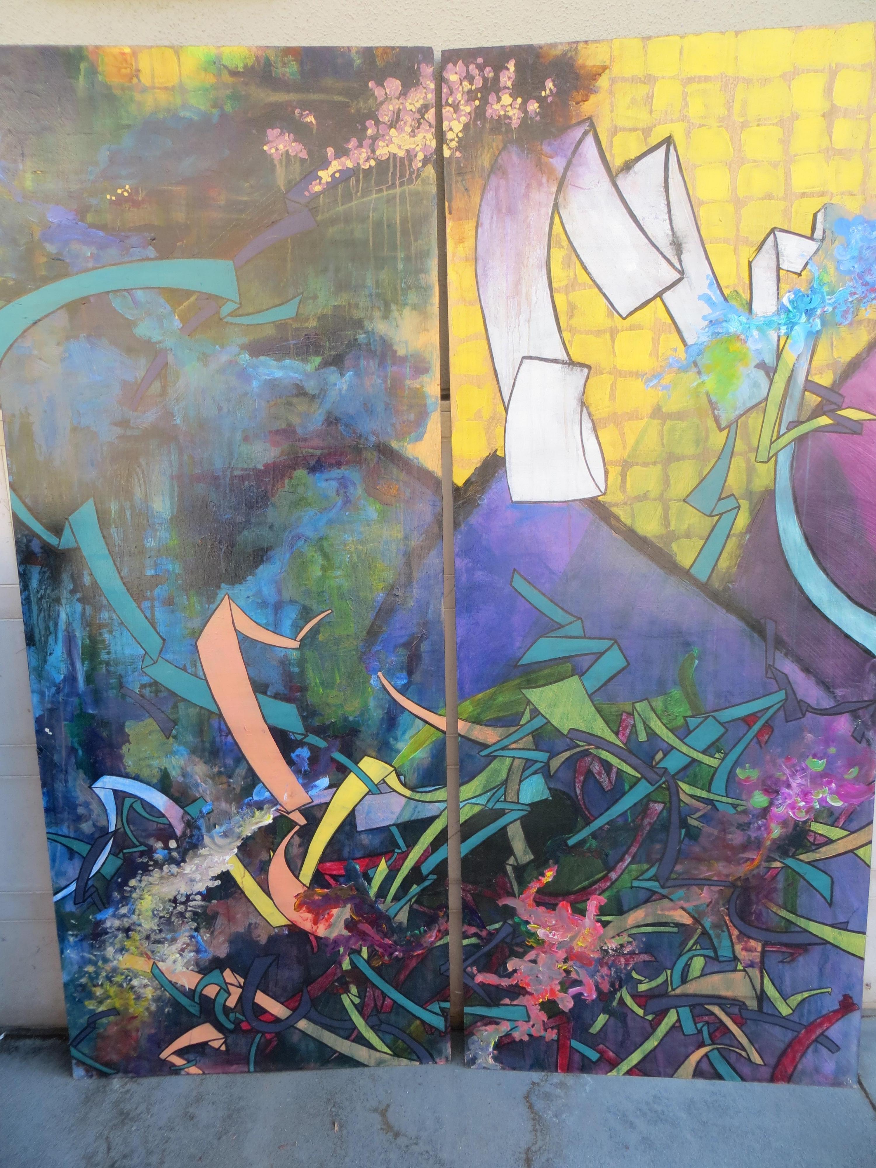 The Loss of Fauna Paintings, A Pair of Decorative Modern Art Panels, Signed For Sale 1