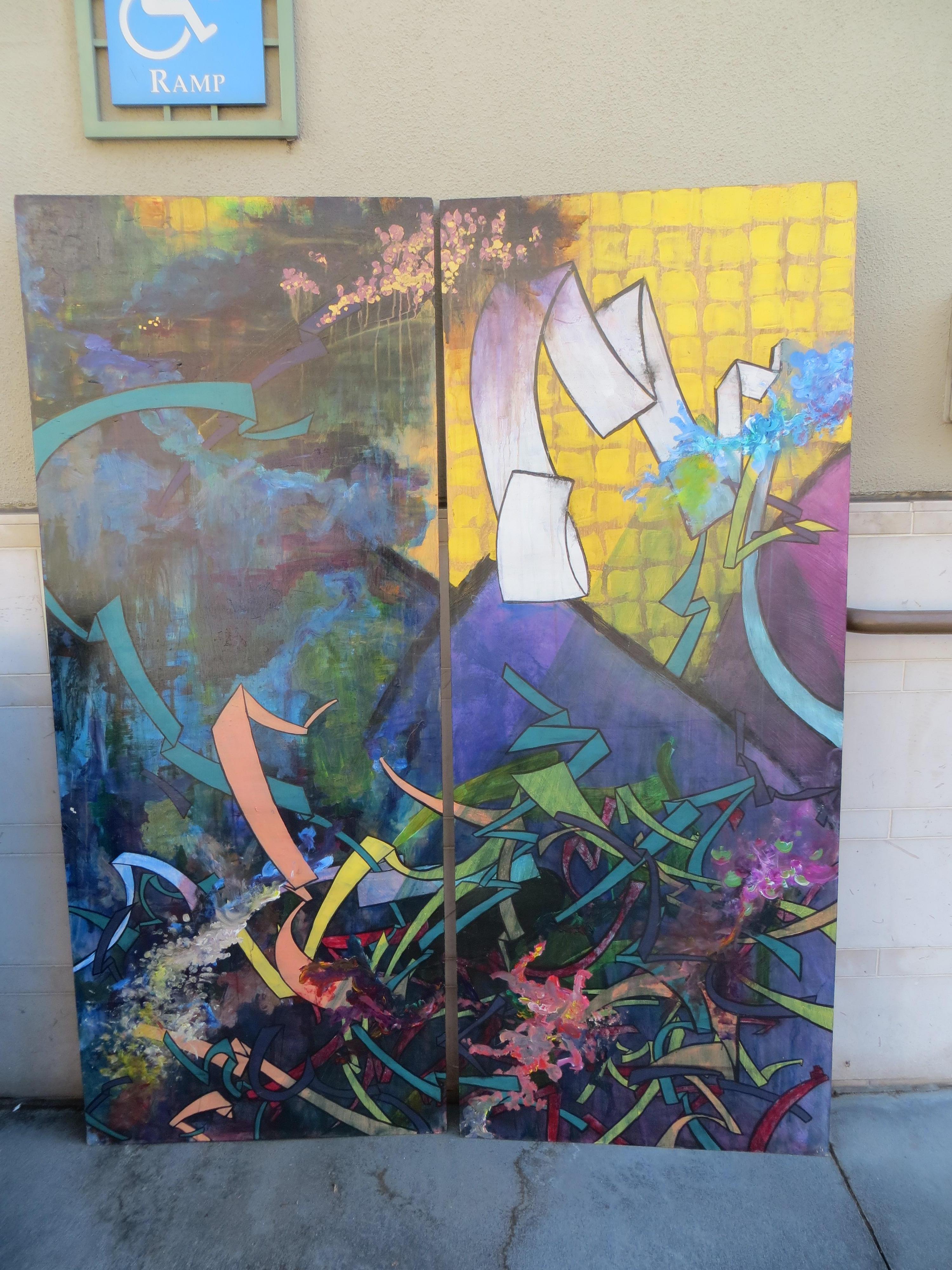 The Loss of Fauna Paintings, A Pair of Decorative Modern Art Panels, Signed For Sale 2