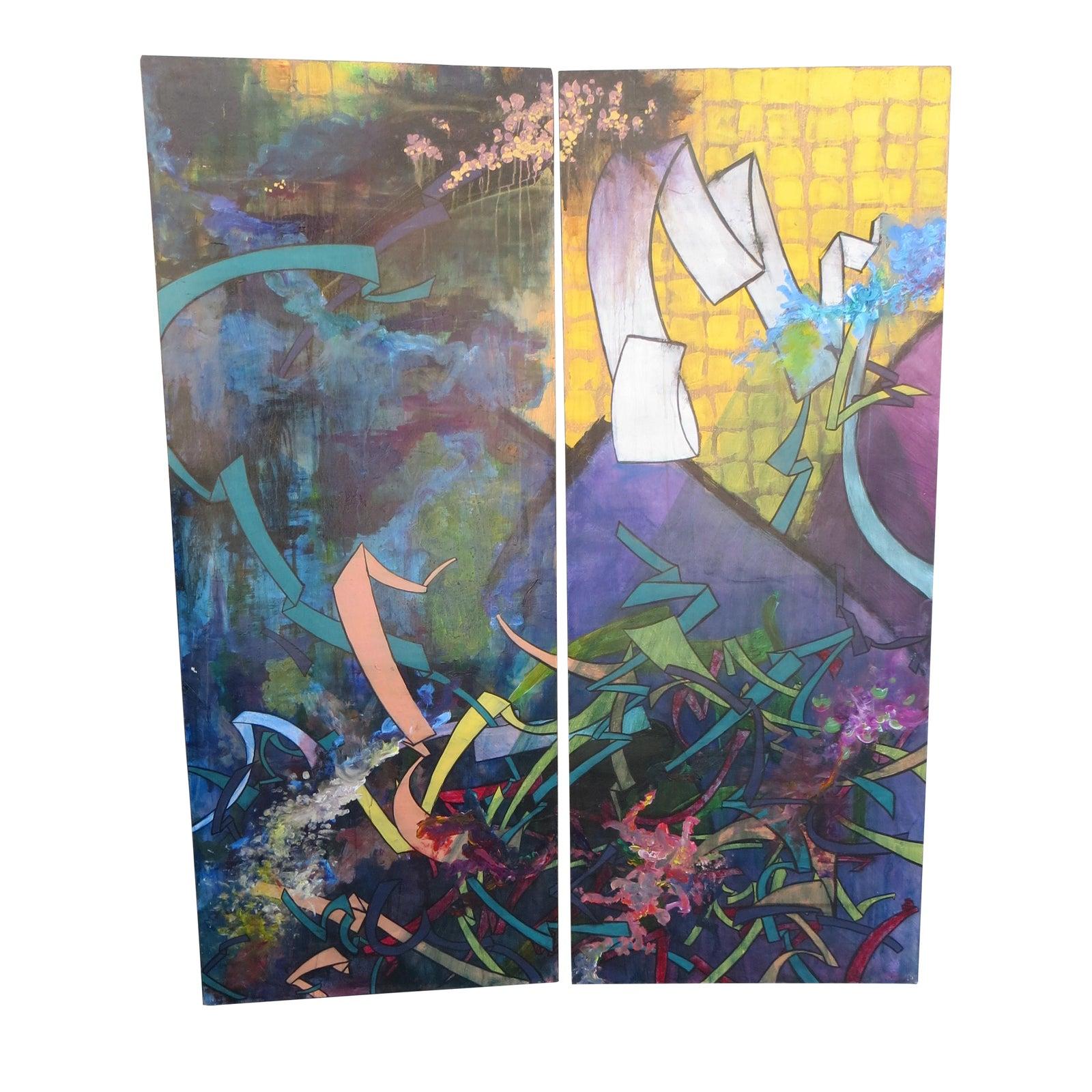 The Loss of Fauna Gemälde, ein Paar Decorative Modern Art Panels, signiert