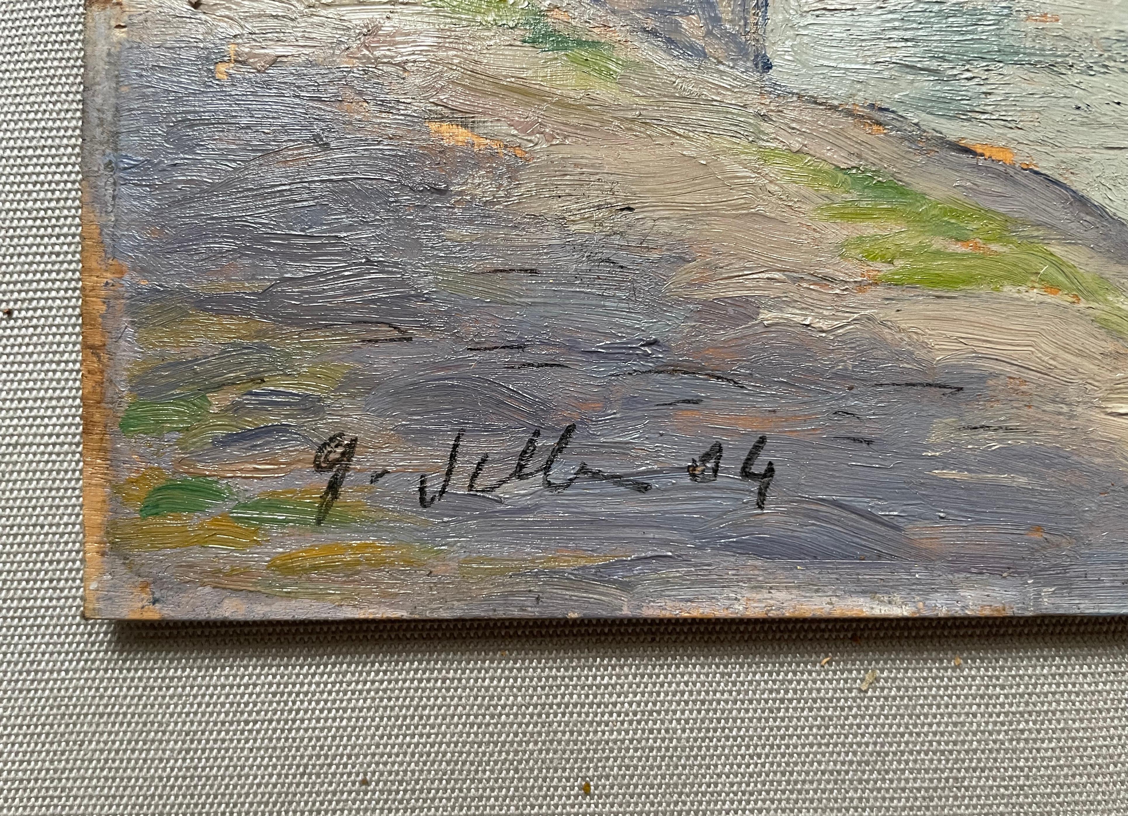 El Louvre y el Puente de las Artes, París, óleo sobre tabla fechado en 1904 - Landscape Painting Marrón de Unknown