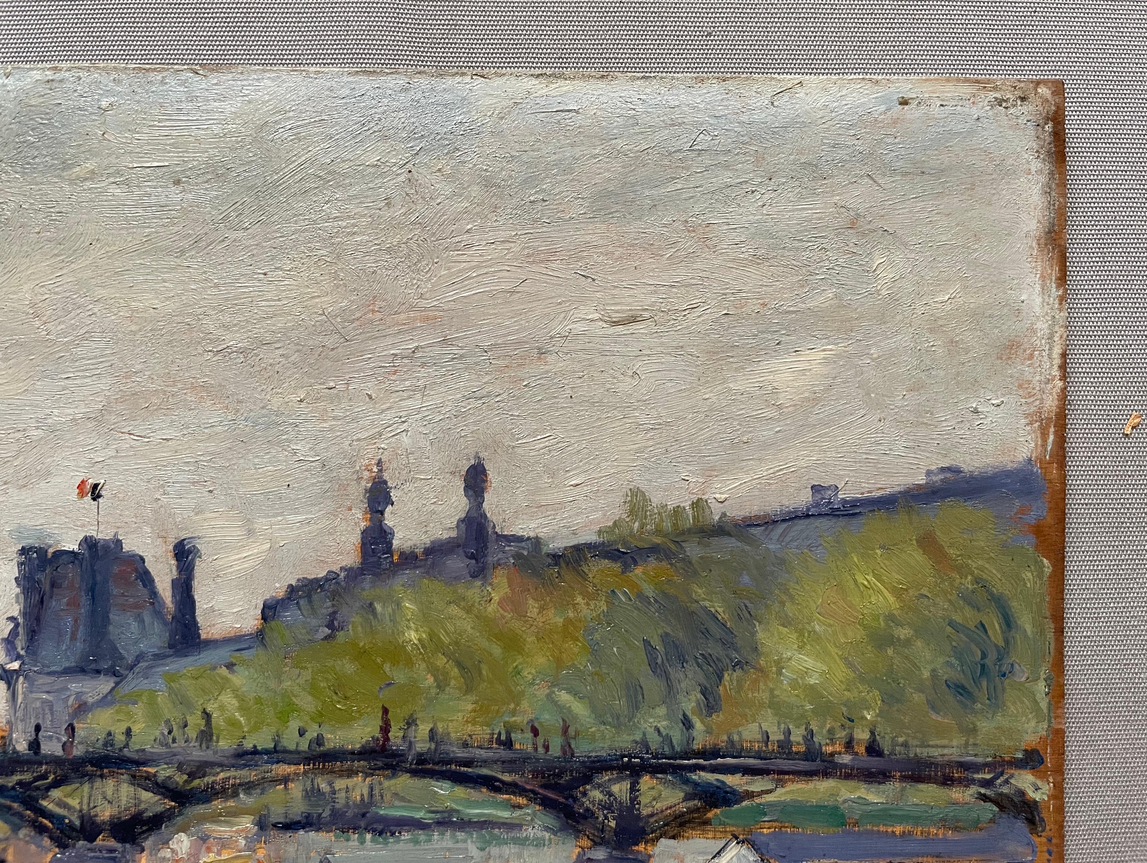 El Louvre y el Puente de las Artes, París, óleo sobre tabla fechado en 1904 1