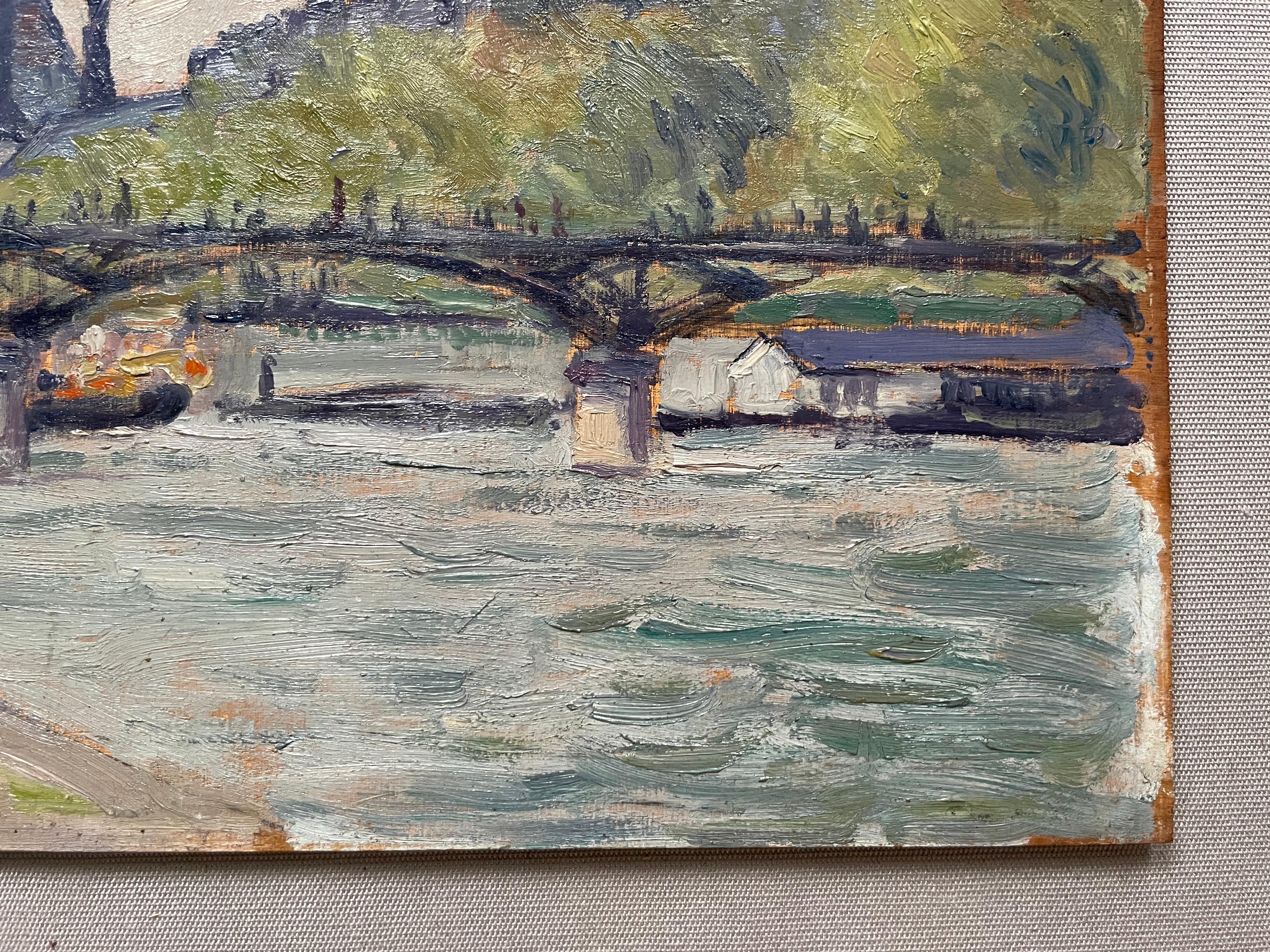 El Louvre y el Puente de las Artes, París, óleo sobre tabla fechado en 1904 2