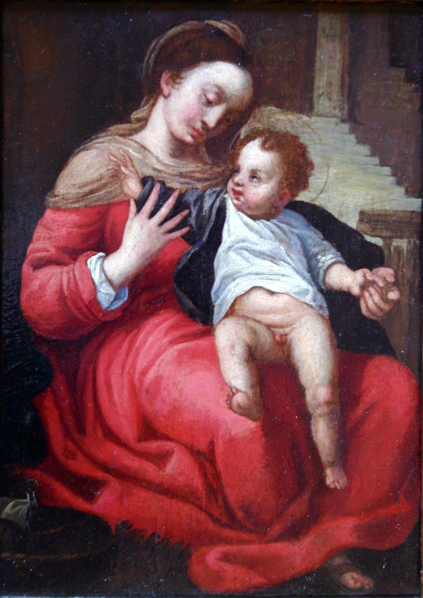 Unknown Figurative Painting – The Madonna of the Basket