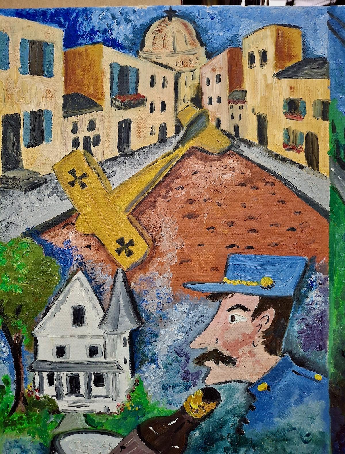 El Hombre de Acción - Figurative Painting Azul de Unknown