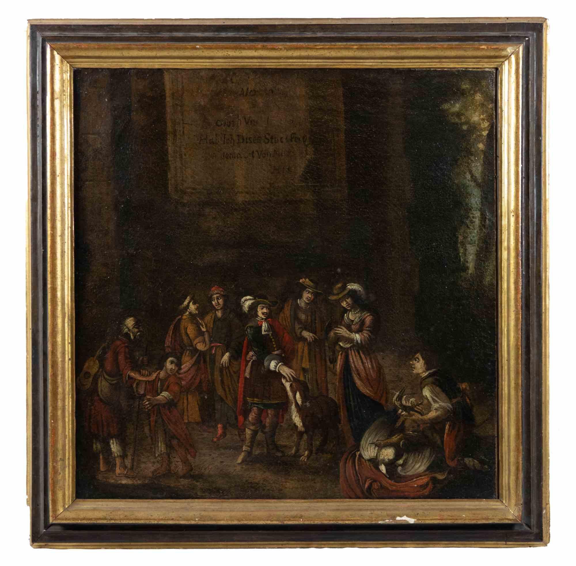 Unknown Figurative Painting – Der Markt – Gemälde –  18. Jahrhundert 