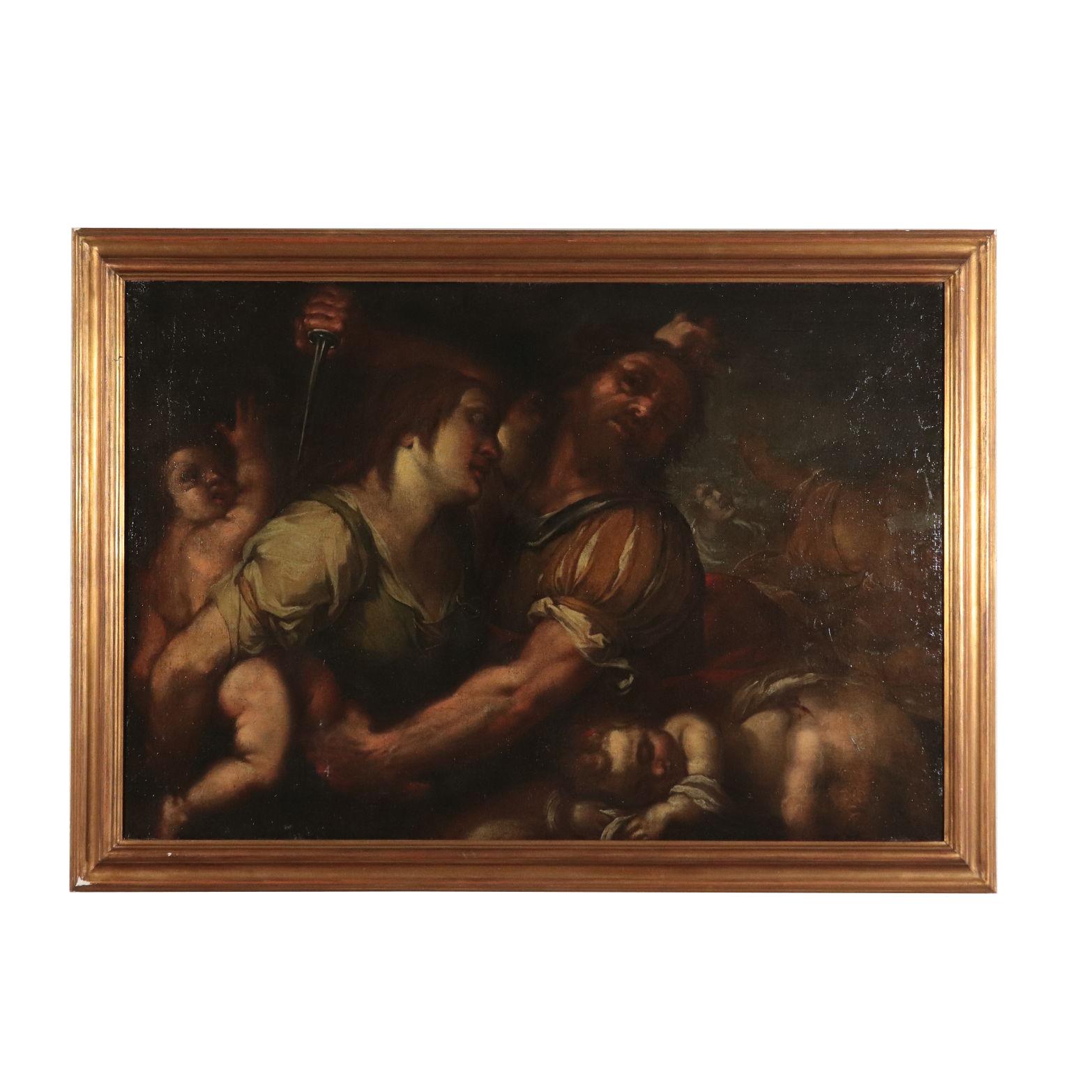 Unknown Figurative Painting - The massacre of Innocents Oil on Canvas Italian School 17th Century