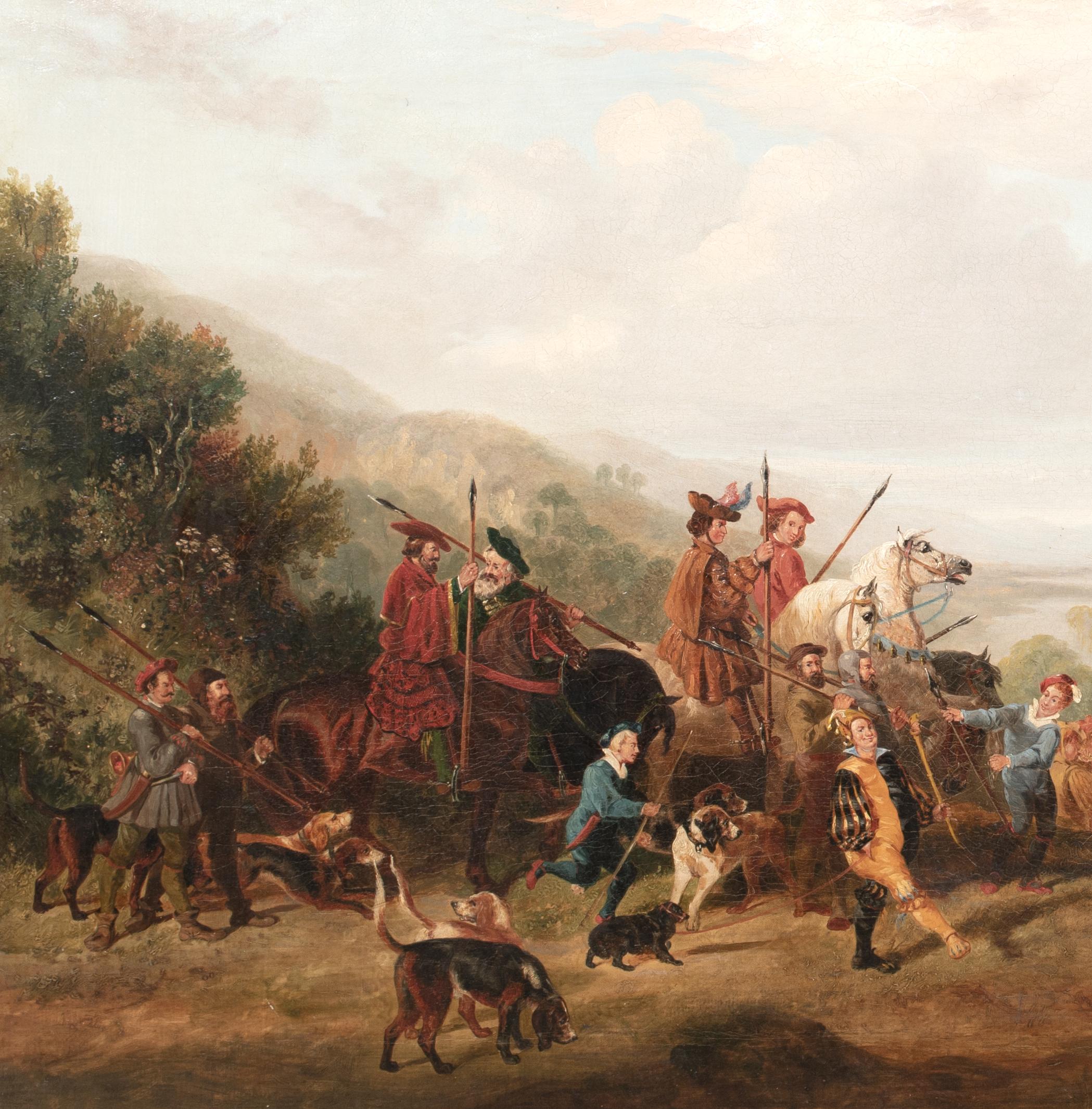 La chasse à la sangle médiévale, château de Rheinstein, 19e siècle  École allemande en vente 1