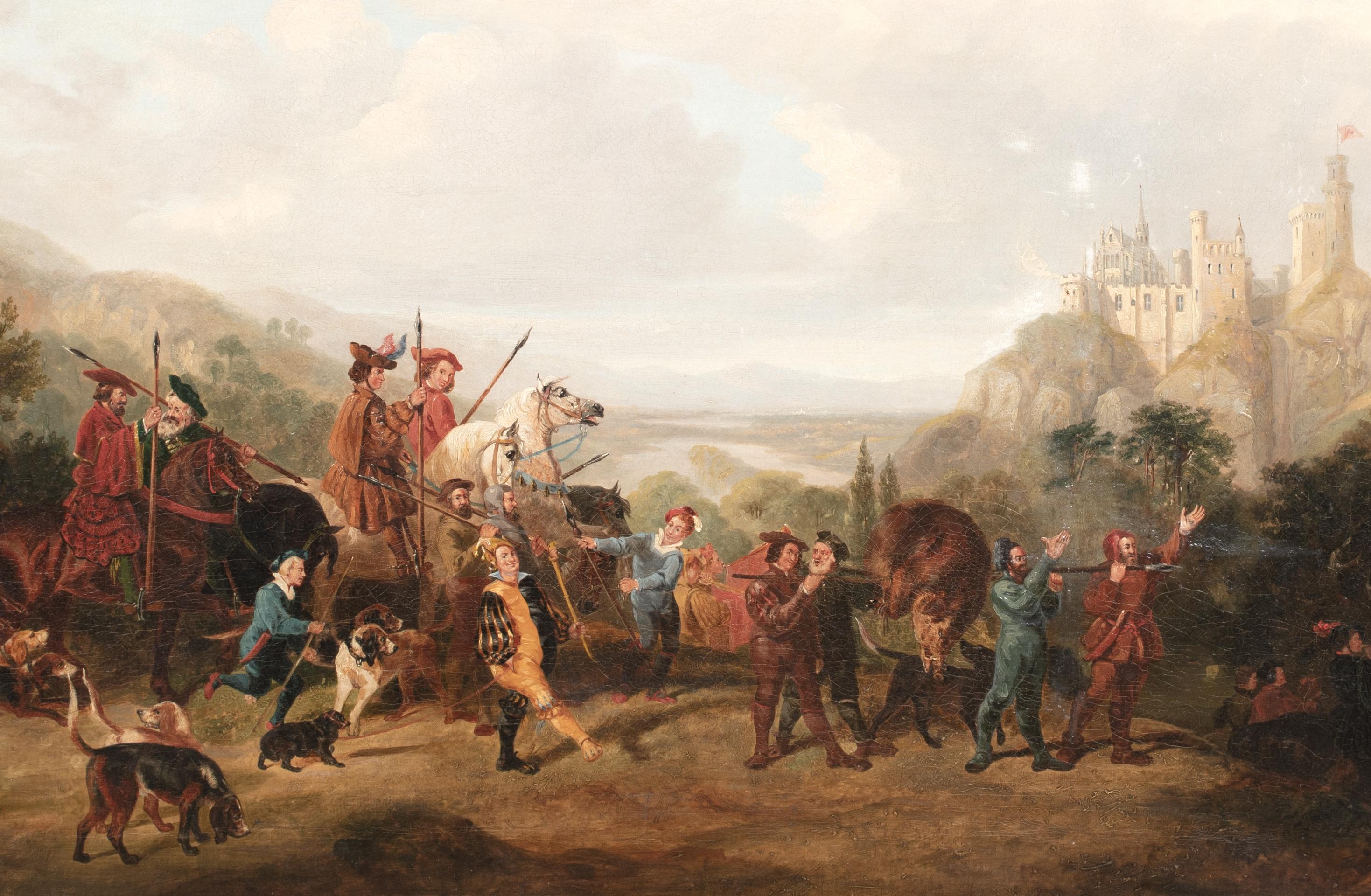 La chasse à la sangle médiévale, château de Rheinstein, 19e siècle  École allemande en vente 2