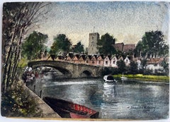 Der Medway bei Aylesford Kent Flußlandschaft Feder Tusche Aquarell Norman A Overy 1996