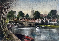 Der Medway bei Aylesford Kent Flußlandschaft Feder Tusche Aquarell Norman A Overy 1996