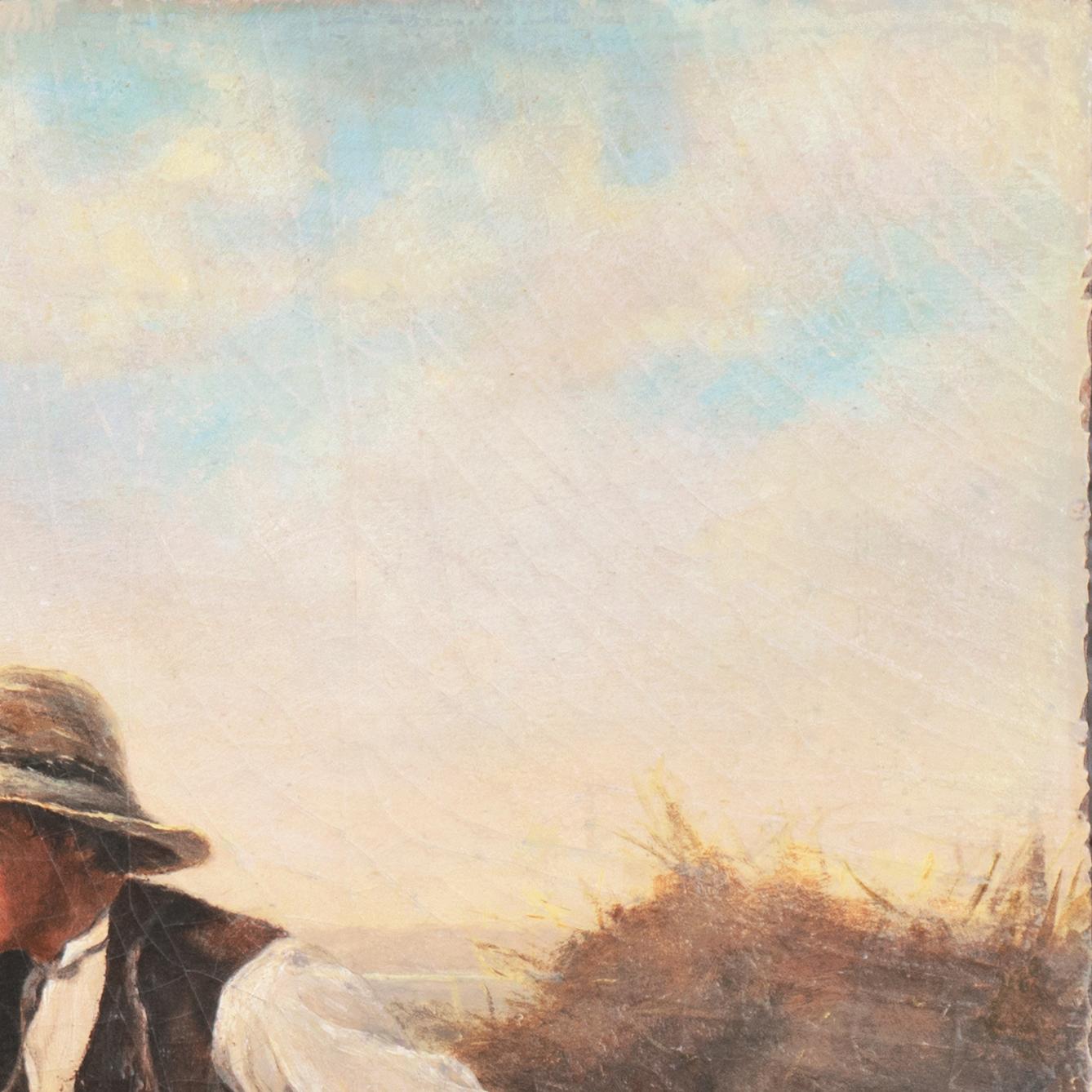 'Il riposo di mezzogiorno', Scena di raccolto figurato bretone, olio, paesaggio della Bretagna in vendita 1