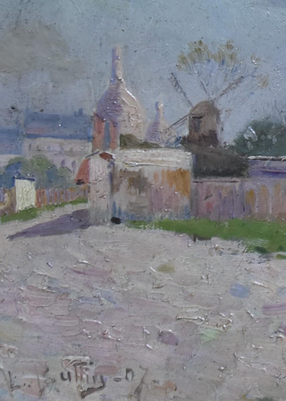 The Mills in Montmartre, Paris, 1907, Öl auf Tafel, signiert und datiert (Impressionismus), Painting, von Unknown