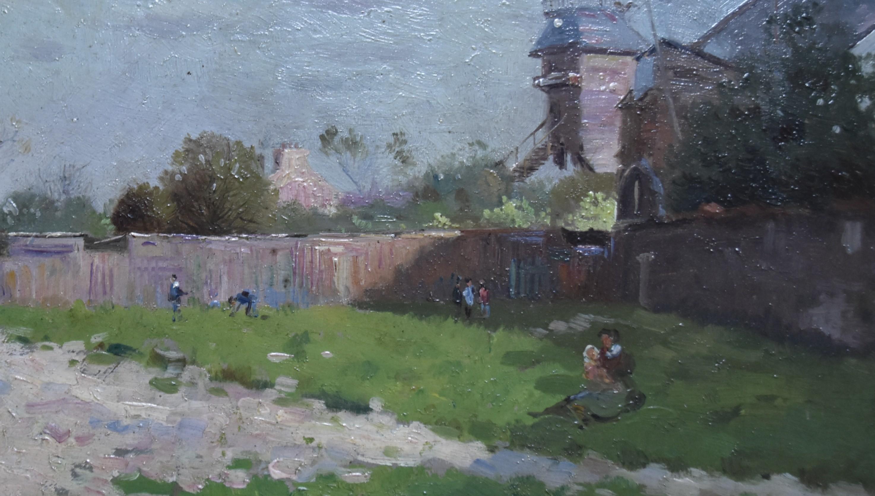 The Mills in Montmartre, Paris, 1907, Öl auf Tafel, signiert und datiert (Grau), Figurative Painting, von Unknown