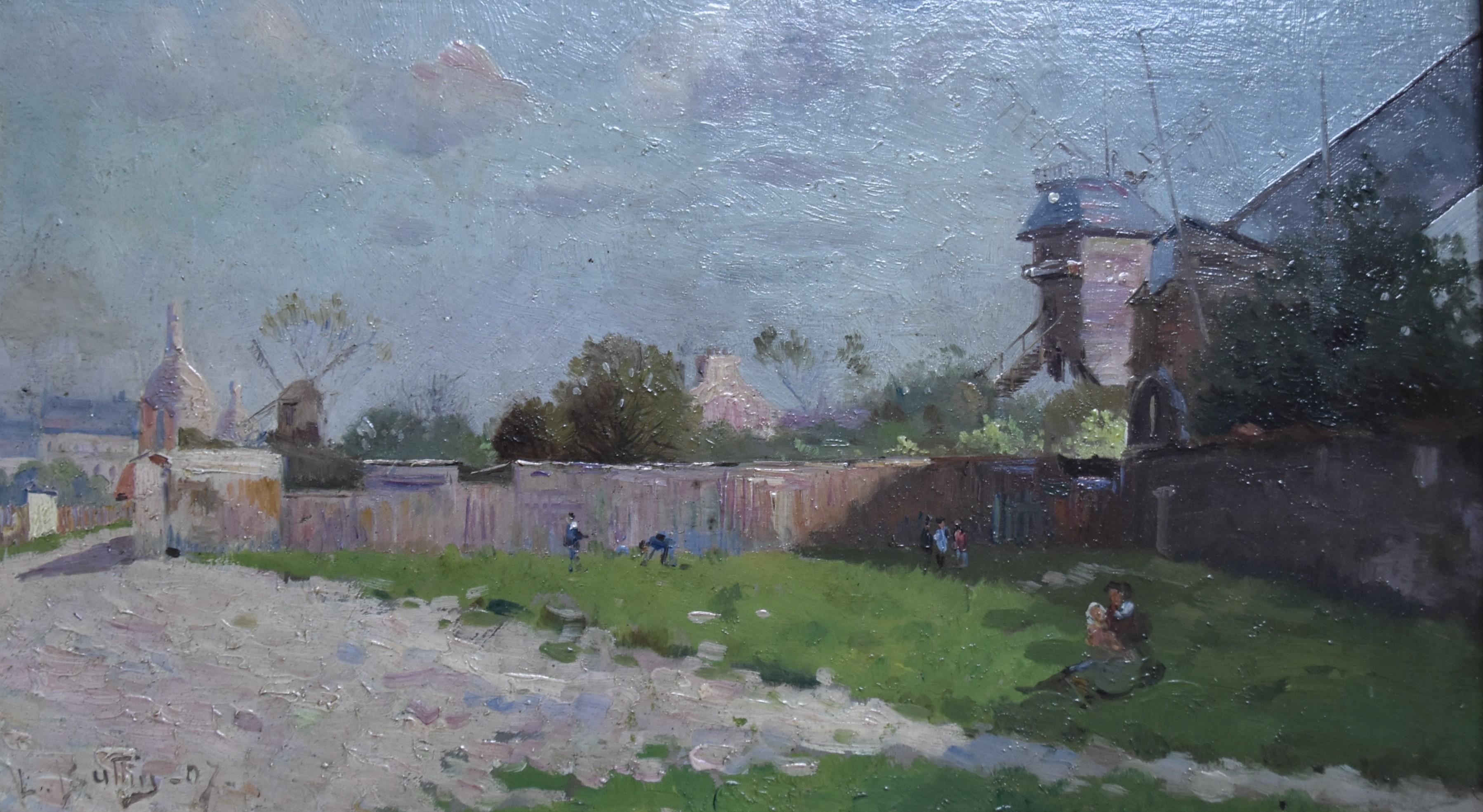 Unknown Figurative Painting - The Mills in Montmartre, Paris, 1907, oil on panel signed and dated