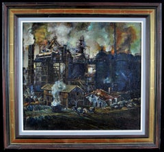 Vintage The Mine - Mid 20th Century French Industrial Mining Landscape Oil Painting