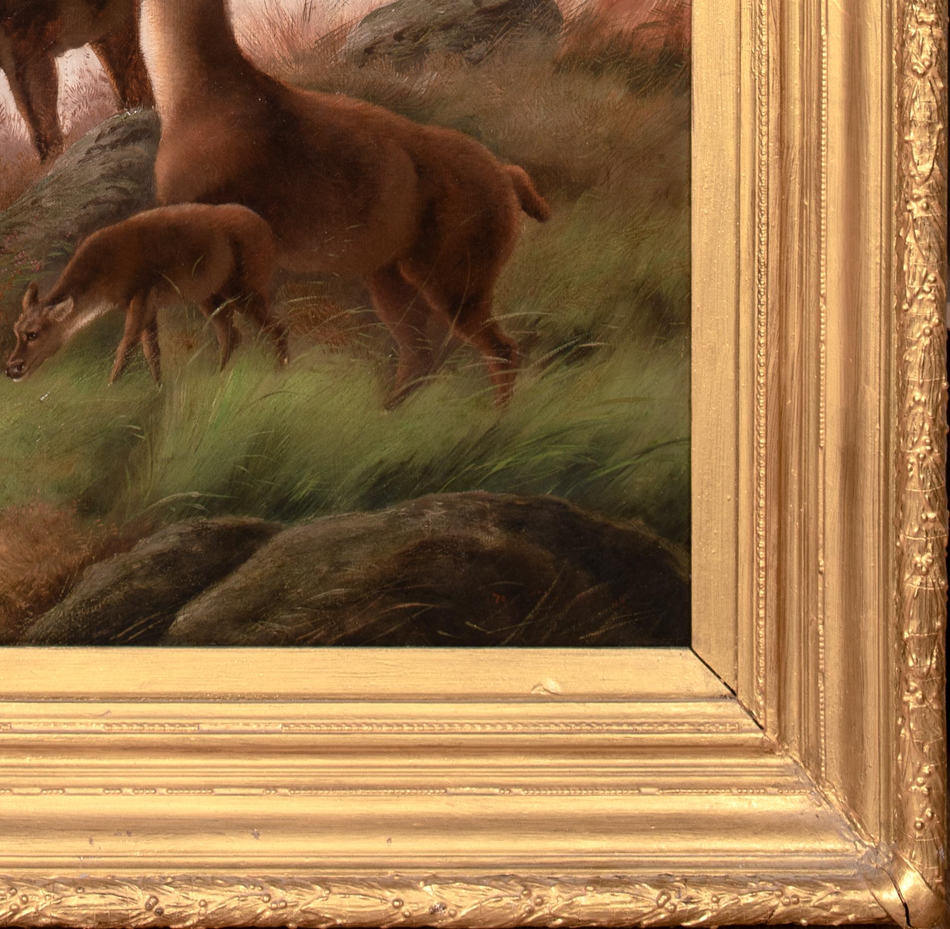 Il monarca del Glen, XIX secolo

Scuola di SIR EDWIN LANDSEER (1802-1873)

Grande veduta scozzese del XIX secolo di un cervo, un cerbiatto e un cerbiatto, olio su tela. Eccellente qualità e condizione, circa 1870, veduta delle Highlands con un cervo