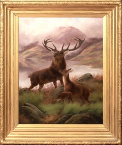 Le Monarch du Glen, 19e siècle - cerf et faon des Highlands de Sottish