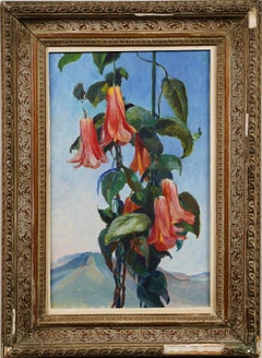 The Mountain Flower, American School Antique Still Life Landscape Oil Painting