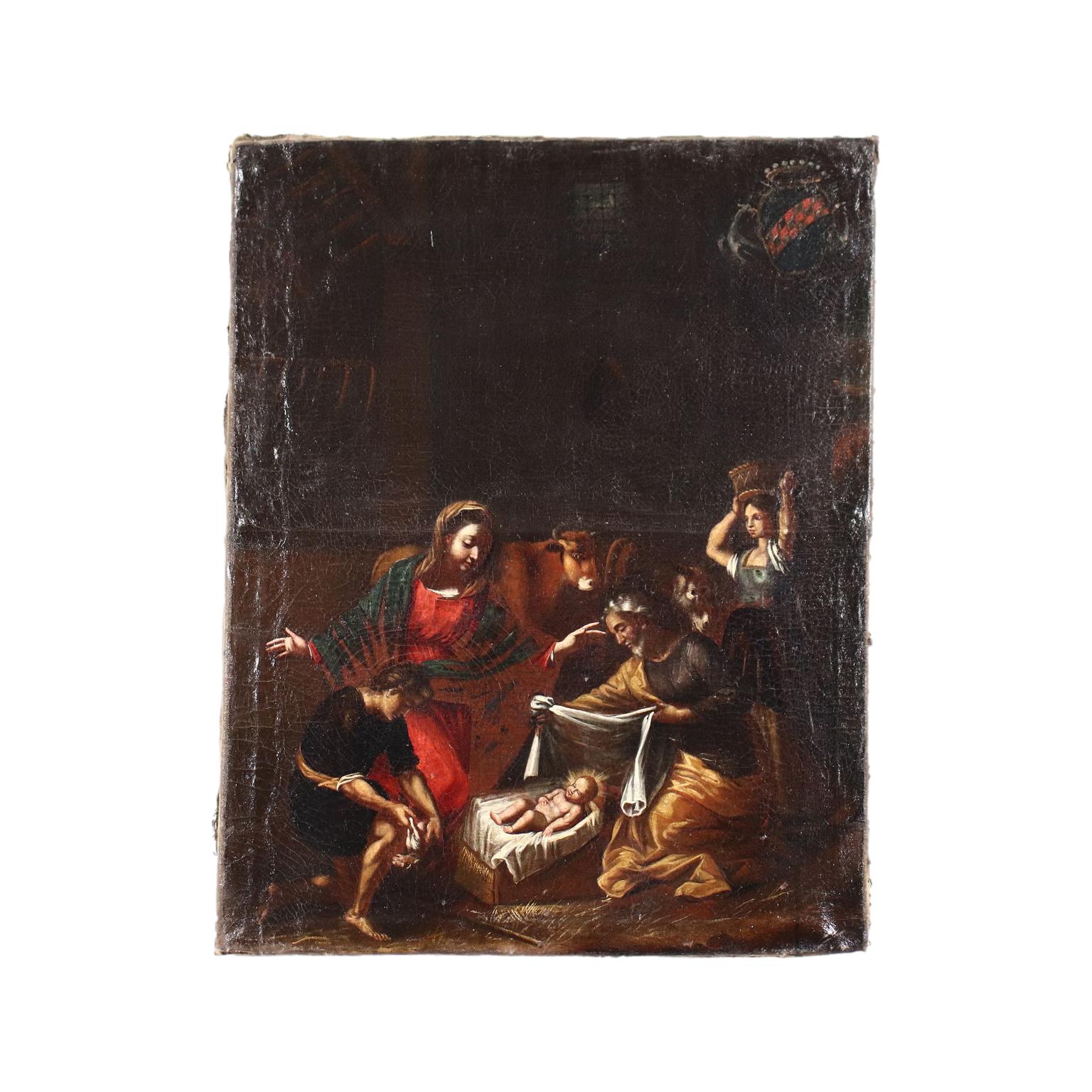 Unknown Figurative Painting - The Nativity, oil on canvas, 1600s