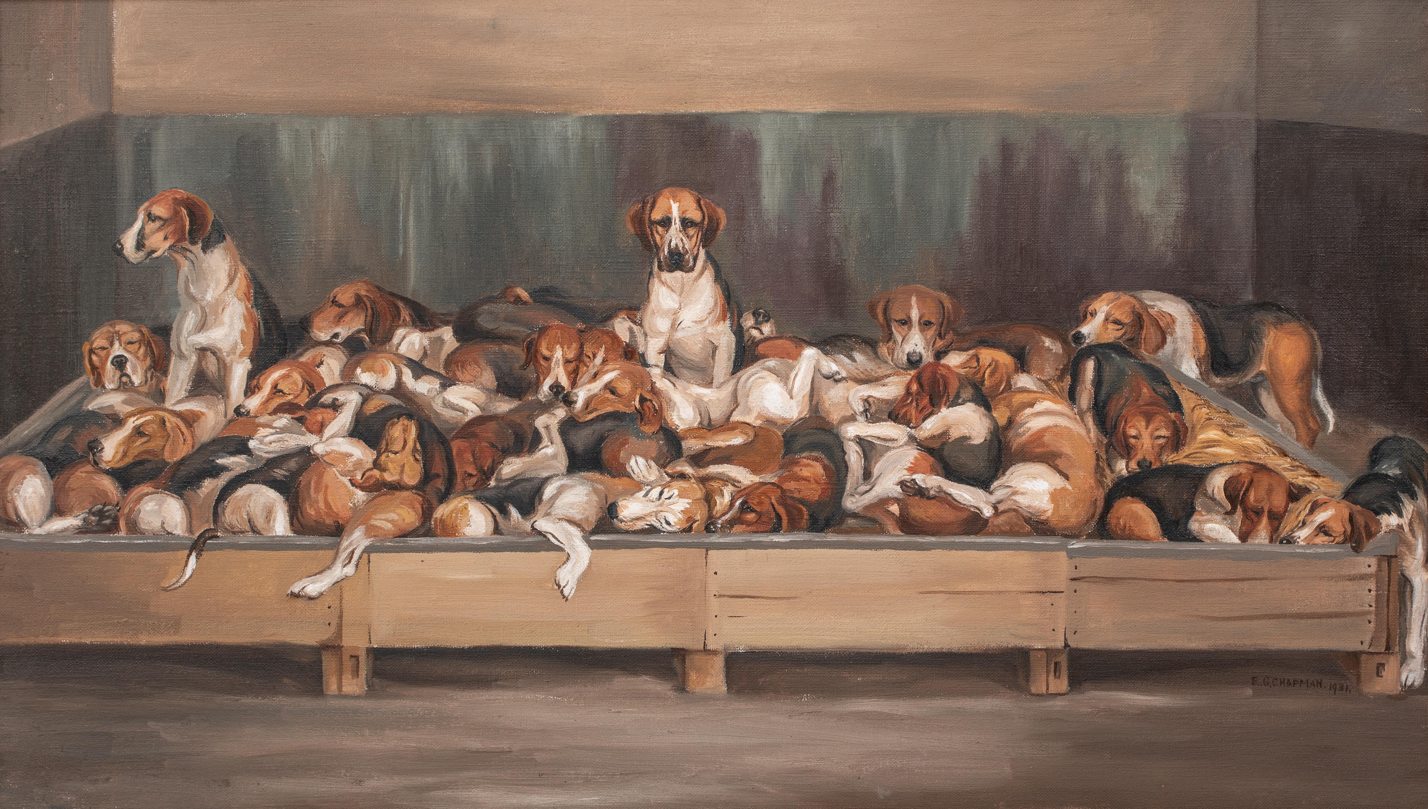 The New Forest Foxhounds, 19e siècle  par E G Chapman (19ème siècle britannique) - Marron Animal Painting par Unknown