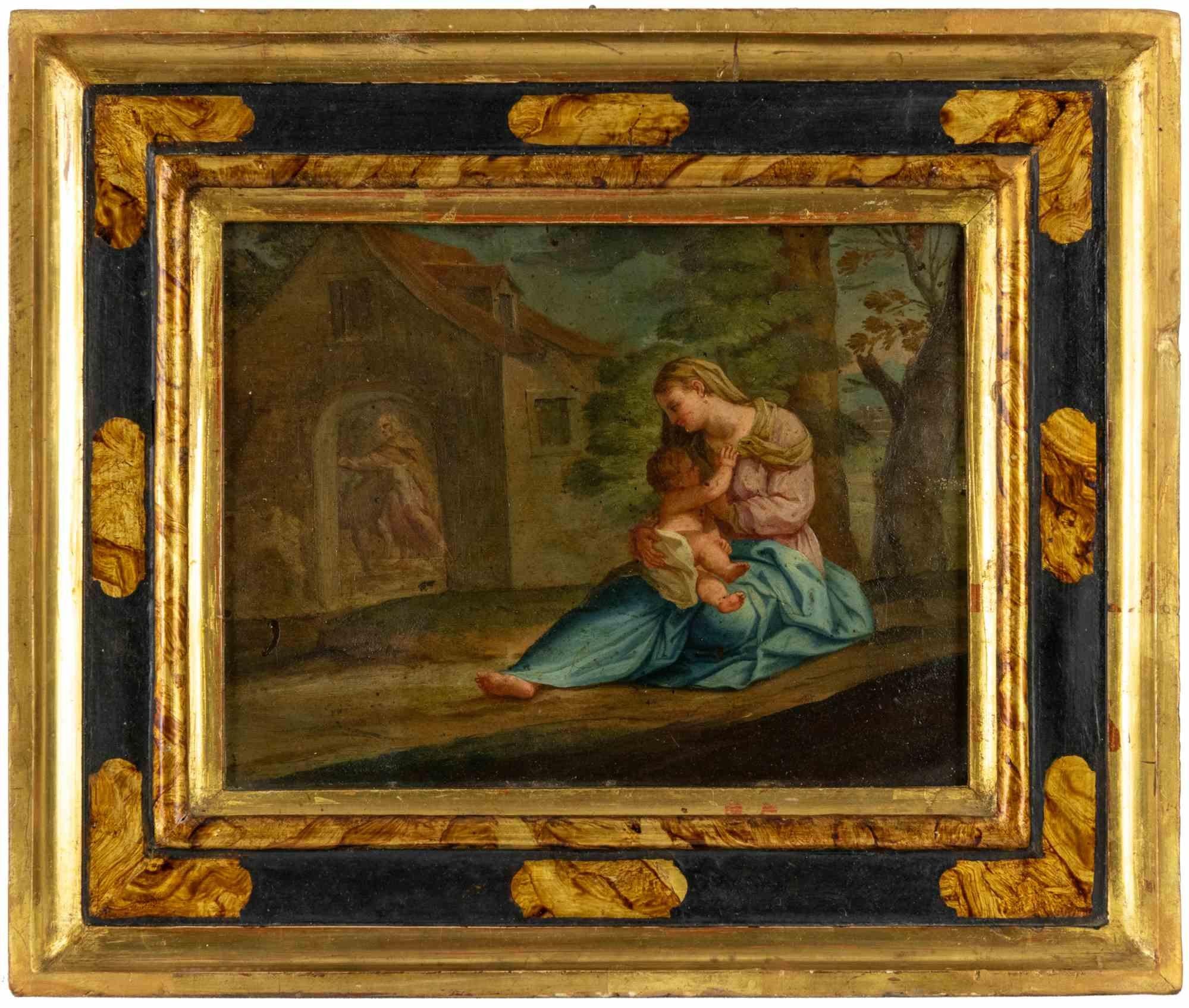Unknown Figurative Painting - The Nursing Virgin - Painting - 19th Century