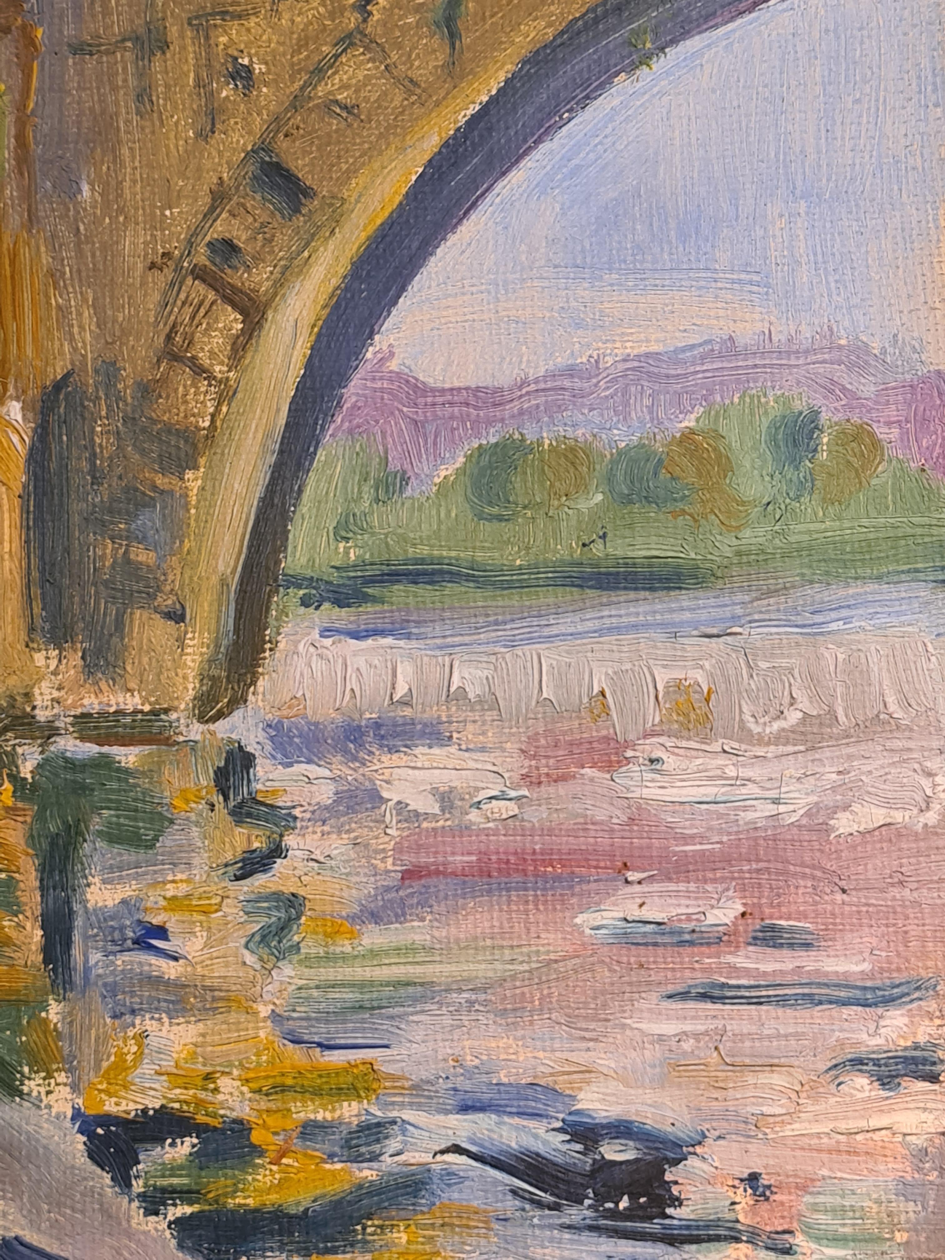 Le Vieux pont, 27 septembre 1914 - Marron Landscape Painting par Unknown