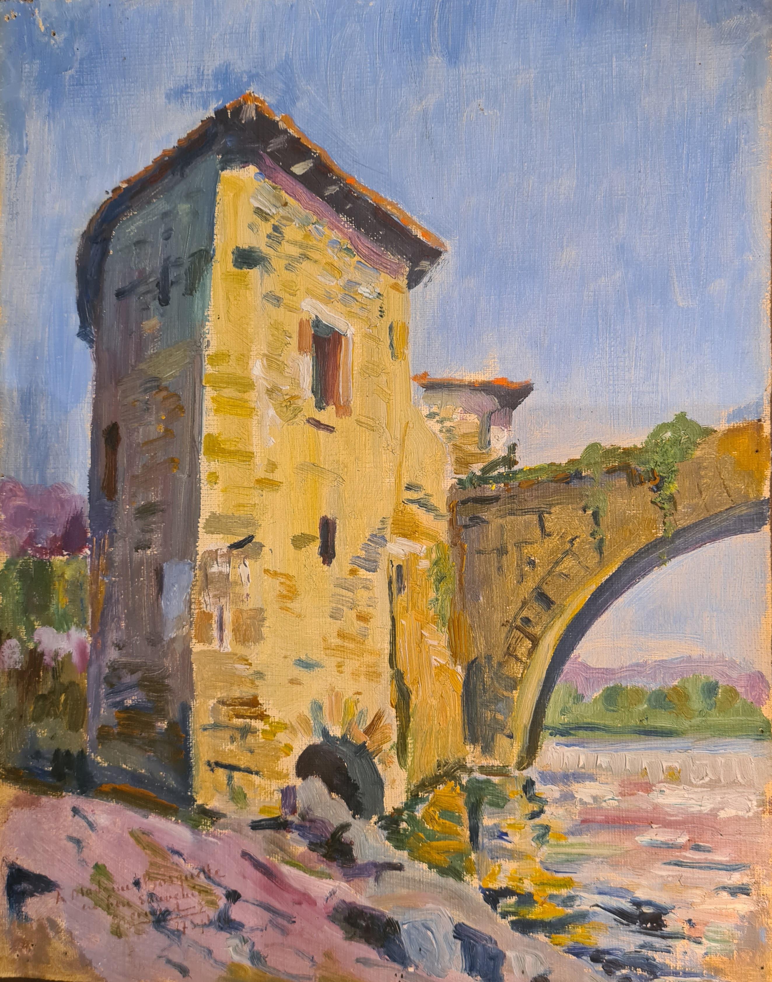 Landscape Painting Unknown - Le Vieux pont, 27 septembre 1914