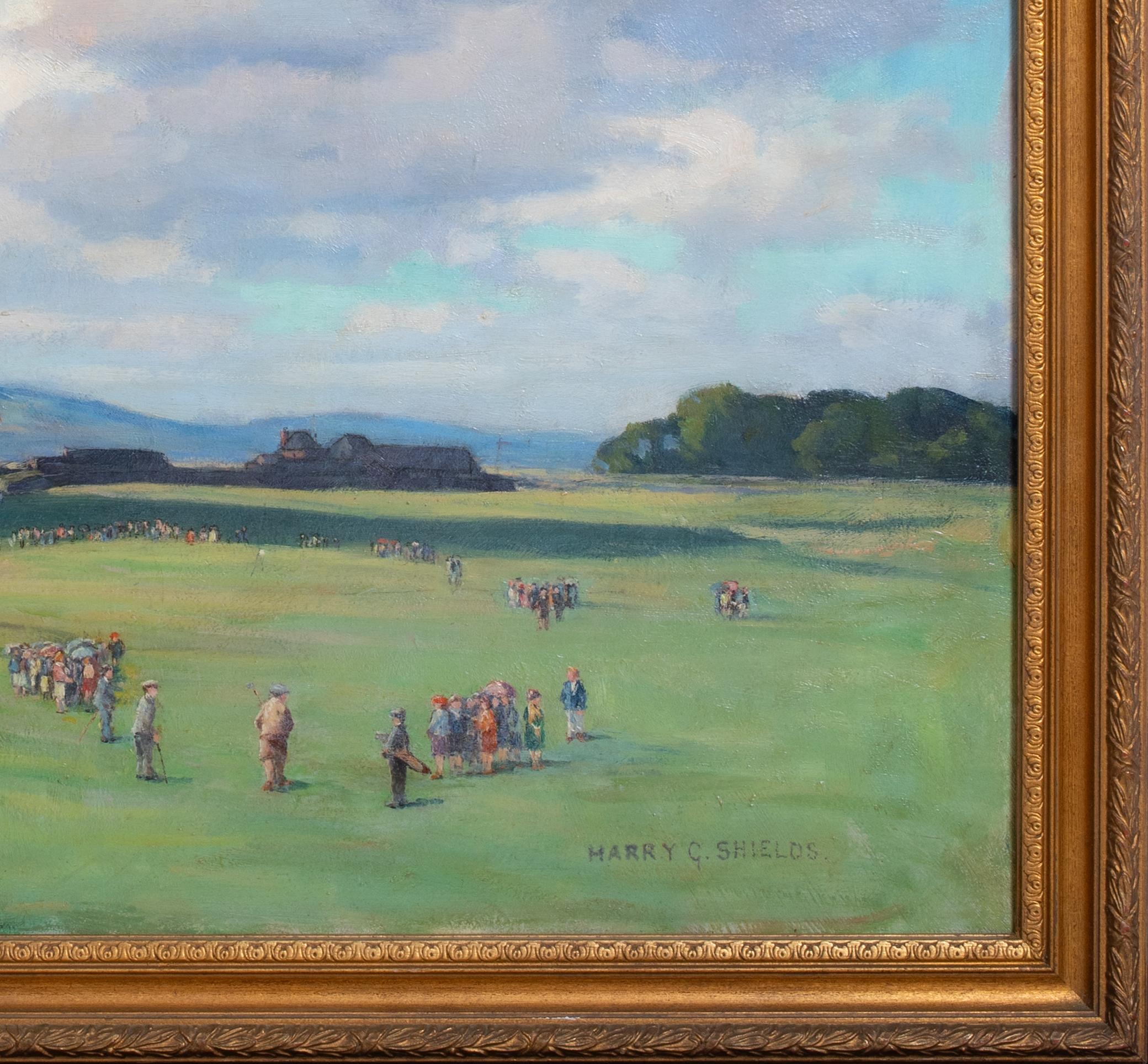 The Old Course, St Andrews, circa 1900

by Harry Gordon Shields R.B.A. (1859-1935)

Large circa 1900 landscape view of The Old Course, the first green, St Andrews, oil on canvas by Harry Gordon Shields. Excellent quality and condition extensive view