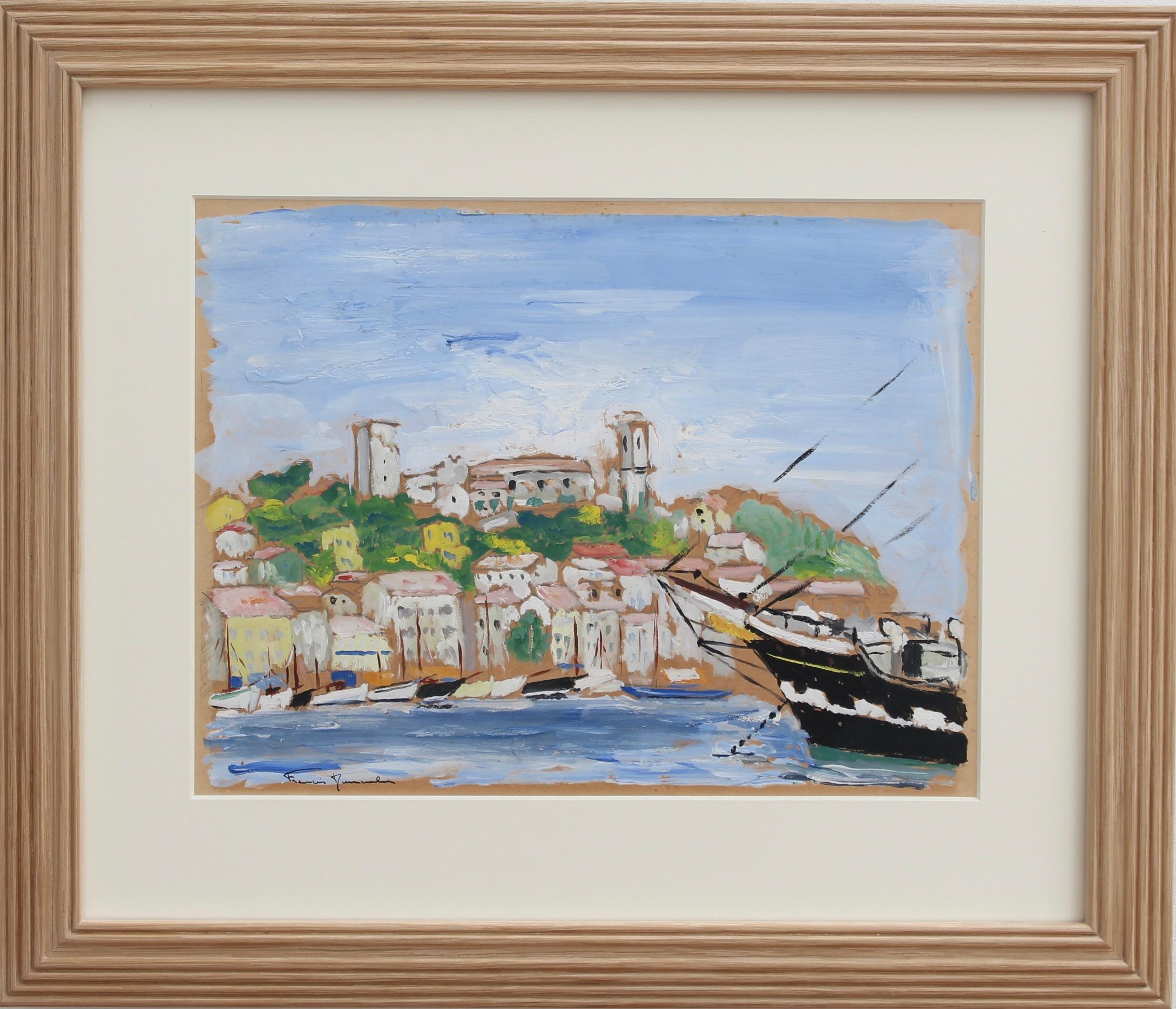 Landscape Painting di Unknown - La scuola francese "Il vecchio porto di Cannes" (anni '50 circa)